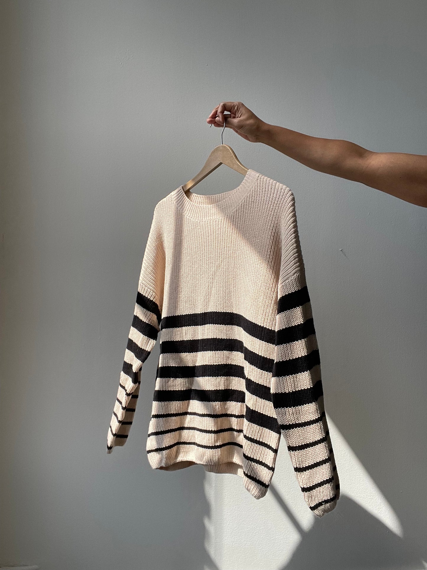 Rowlett Cotton Oversized Striped Sweater In Taupe