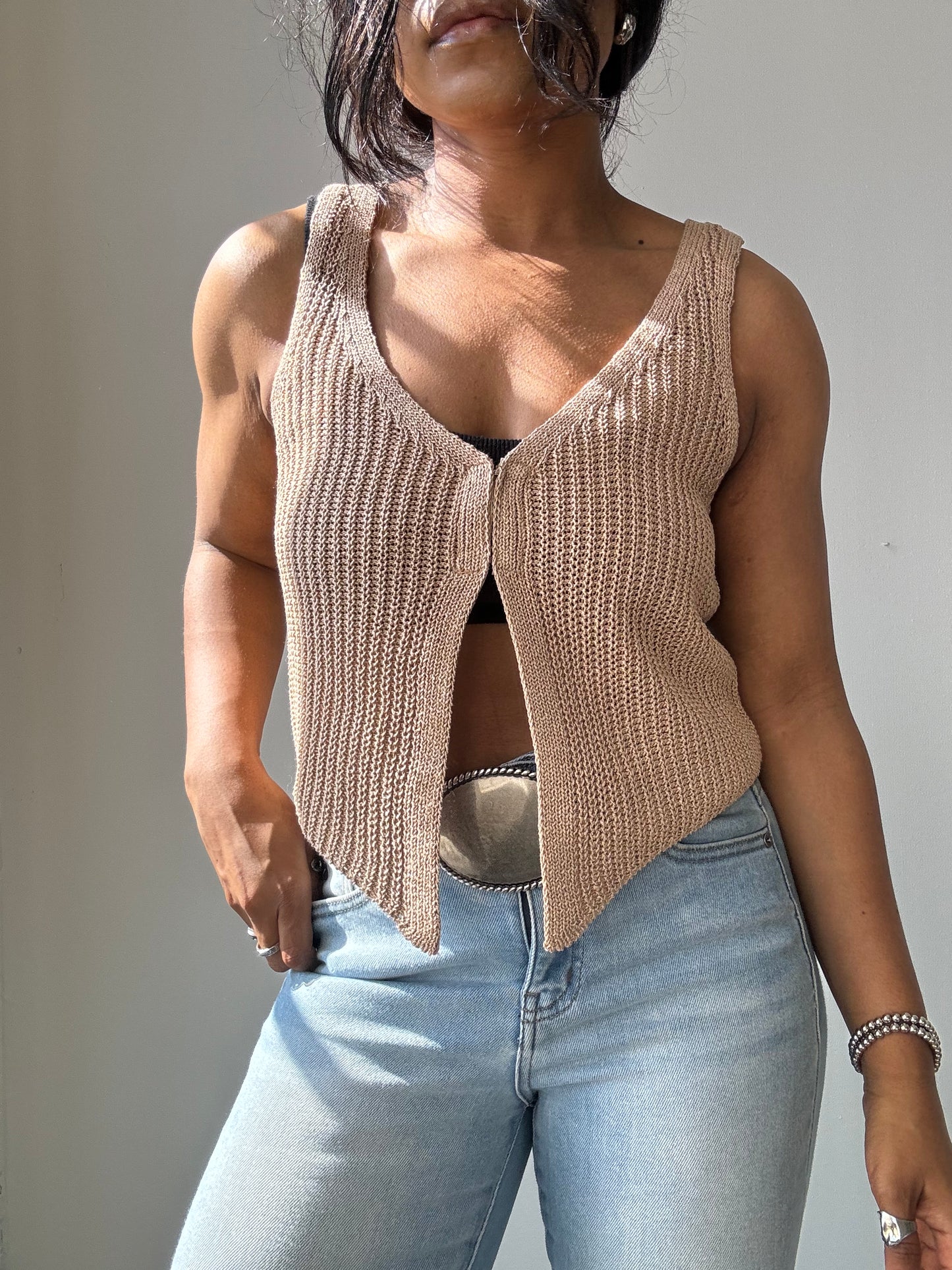 Kayla Crochet Knit Vest In Natural