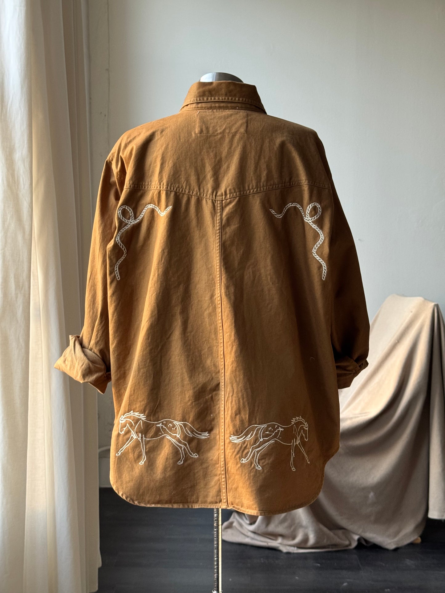 Jaxson Handcrafted Embroidered Rodeo Workwear Shacket In Coffee