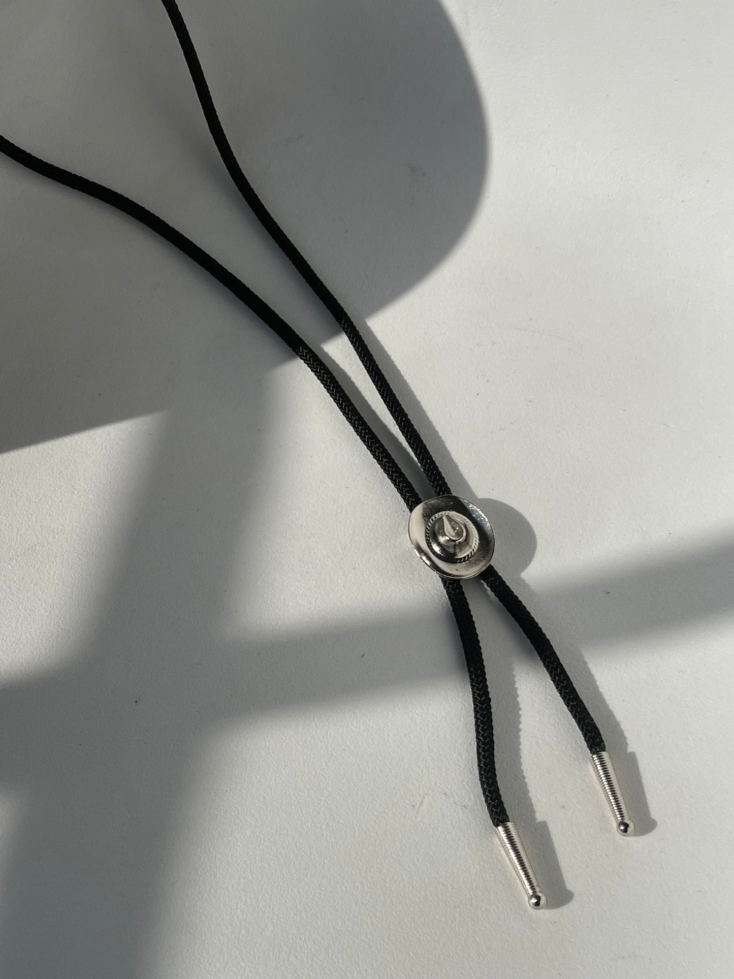 Silver Hat Handmade Black Cord Bolo