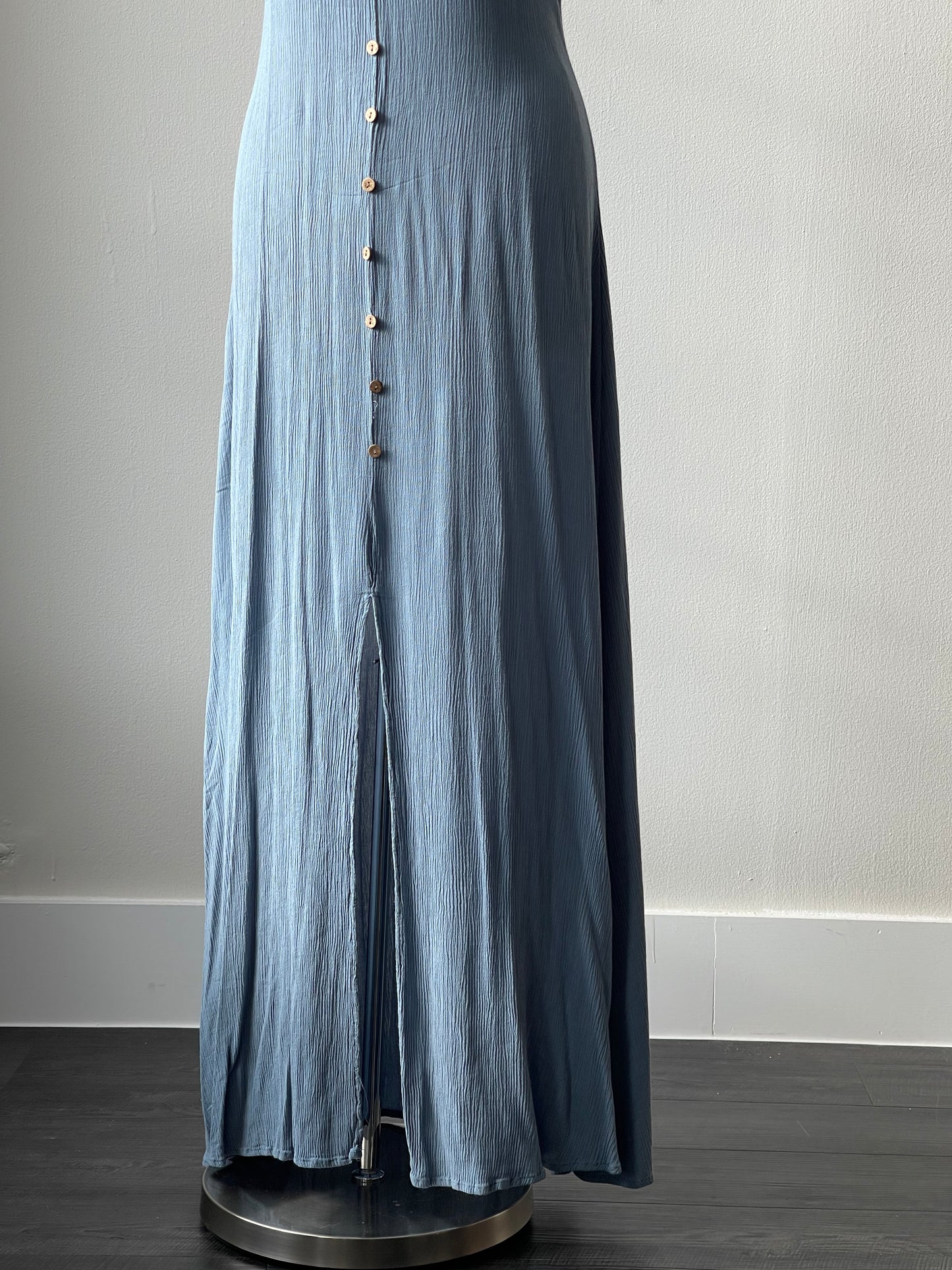 Courtney Slit Front Button Detail Midi Dress In Sky Blue
