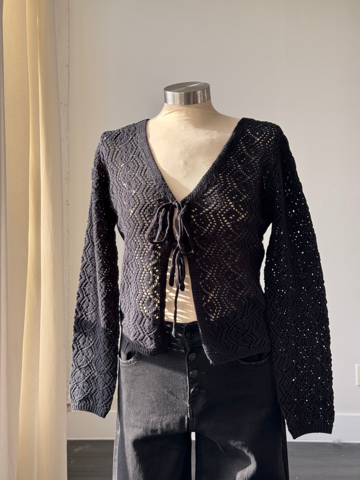 Brooks Crochet Tie Front Top In Black