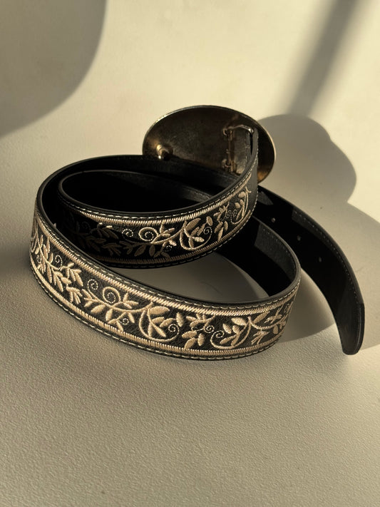 Melissa Embroidered Buckle Belt In Black