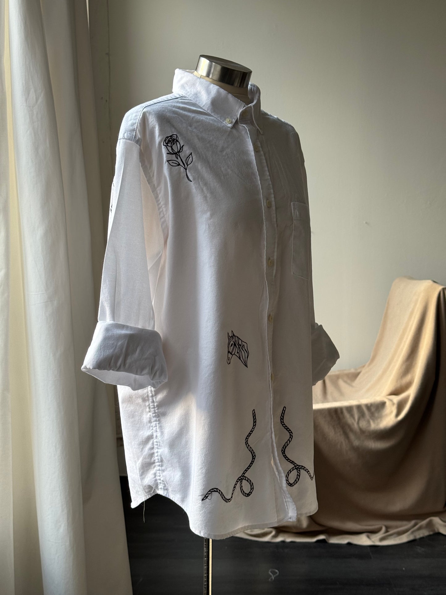 The Jaxson Handcrafted Chocolate Brown Embroidered Button Down In White