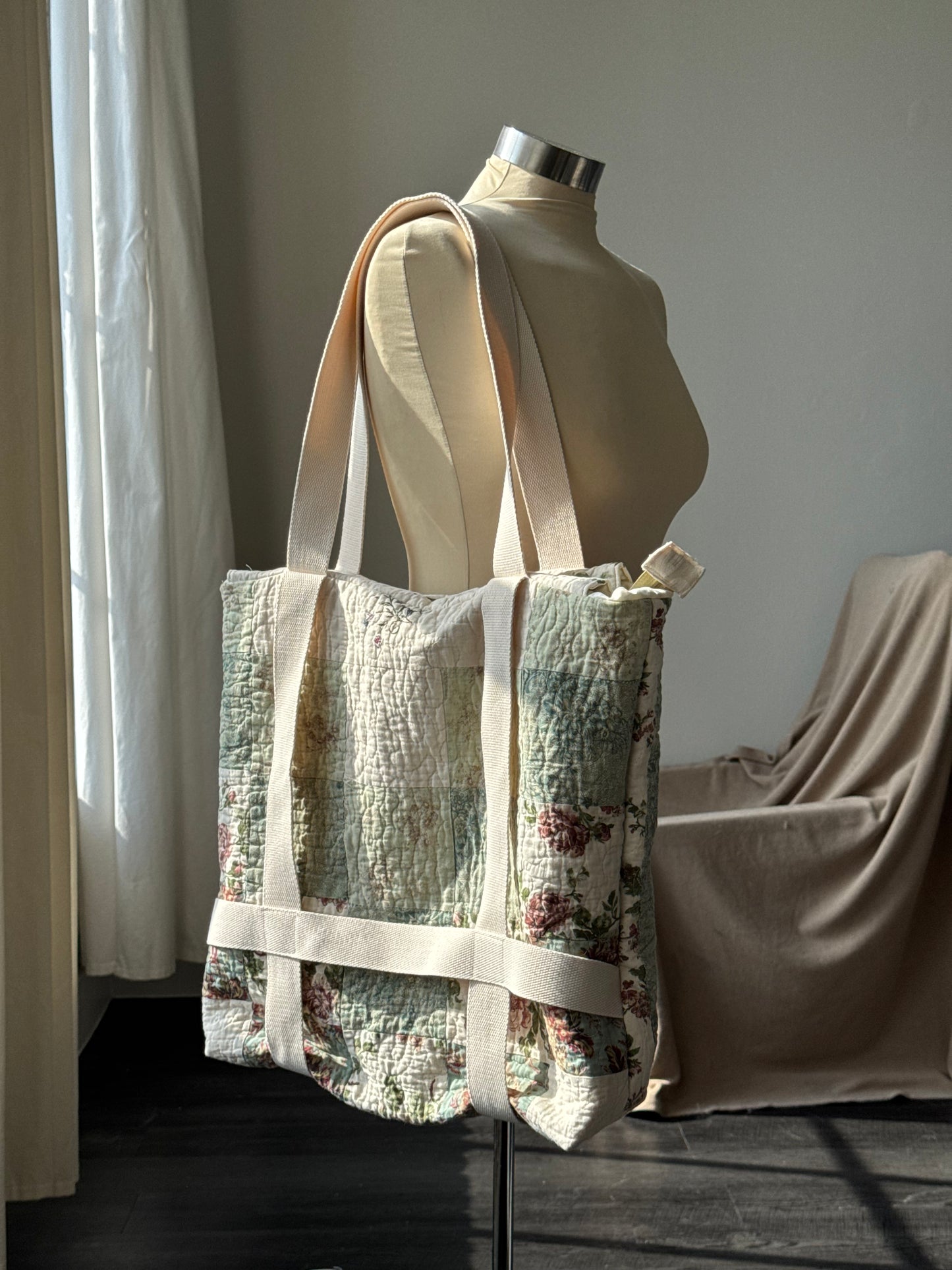 Magnus Quilted Handcrafted Cotton Tote Hat Holder Bag