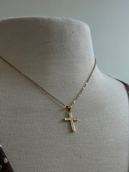 David Stained Glass Stainless Steel Cross Charm Necklace In Gold