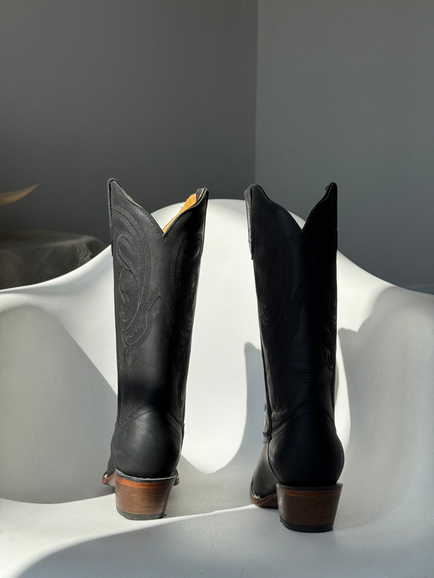 Matte Black Genuine, leather, Cowboy Boots