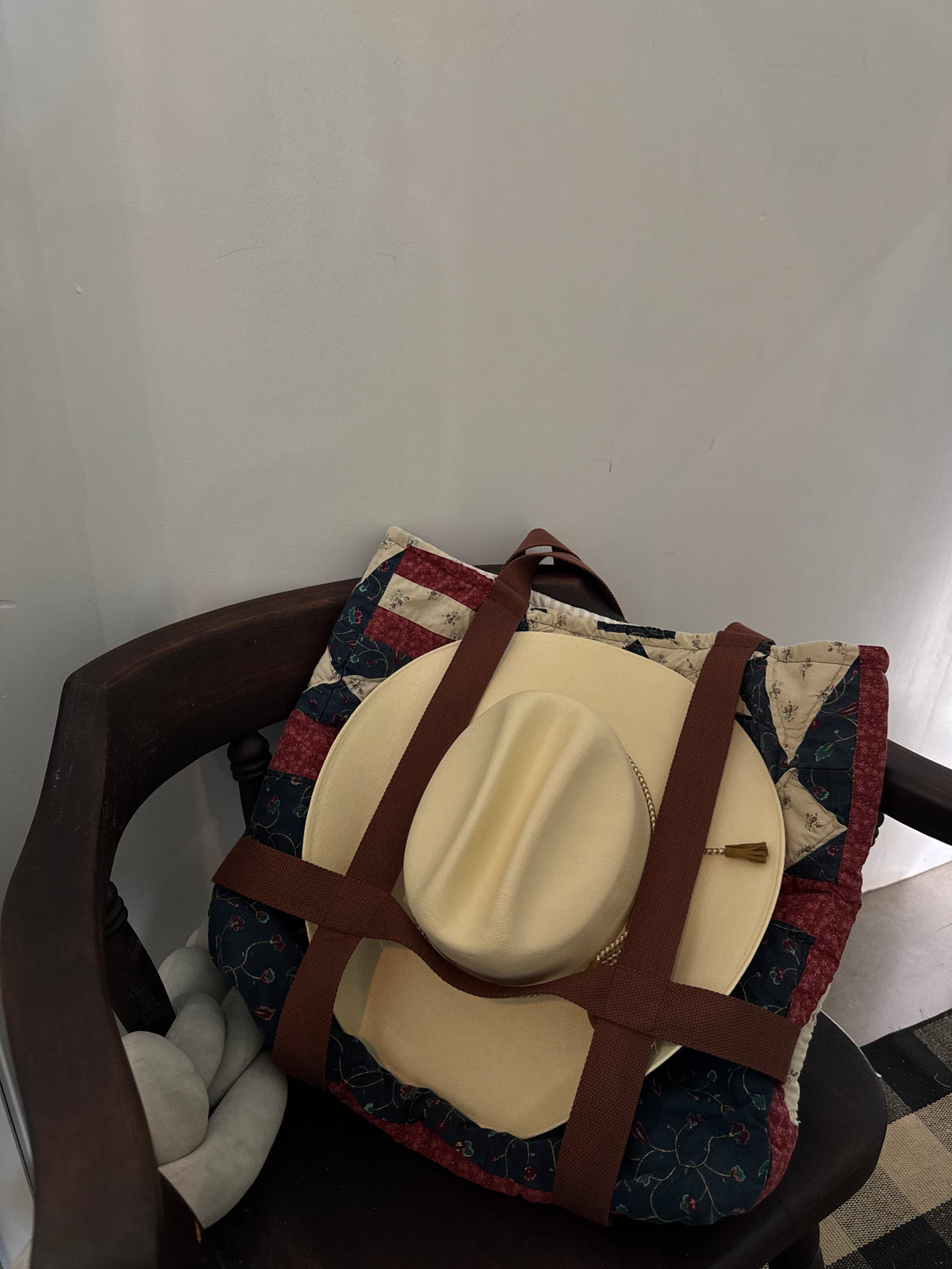 Haselden Handcrafted Vintage Quilted Hat Holder Tote Bag