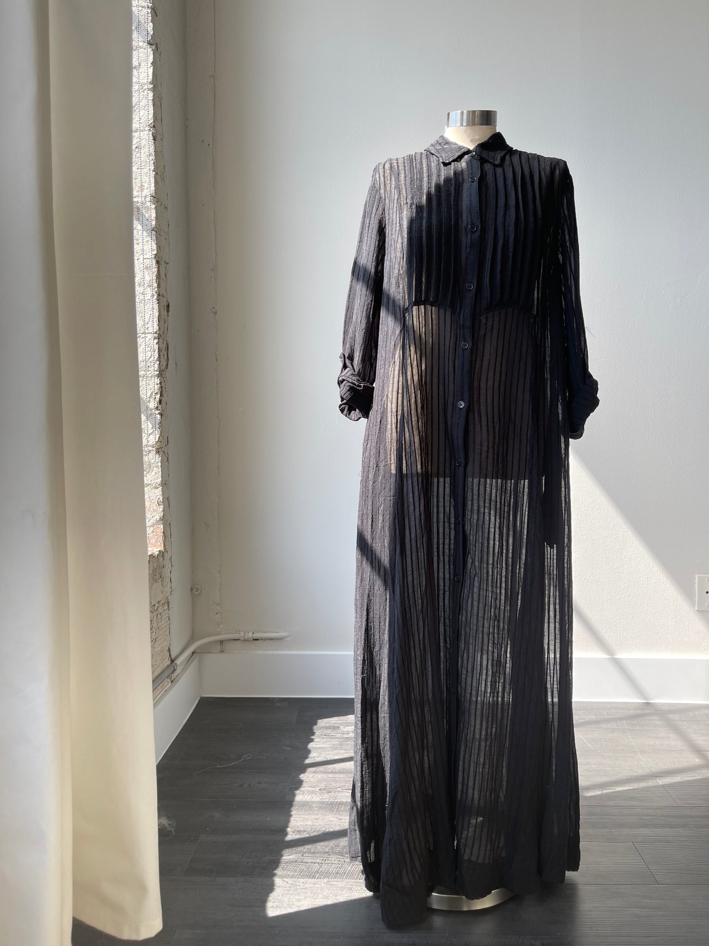 Raven Sheer Button Down Maxi Dress In Black