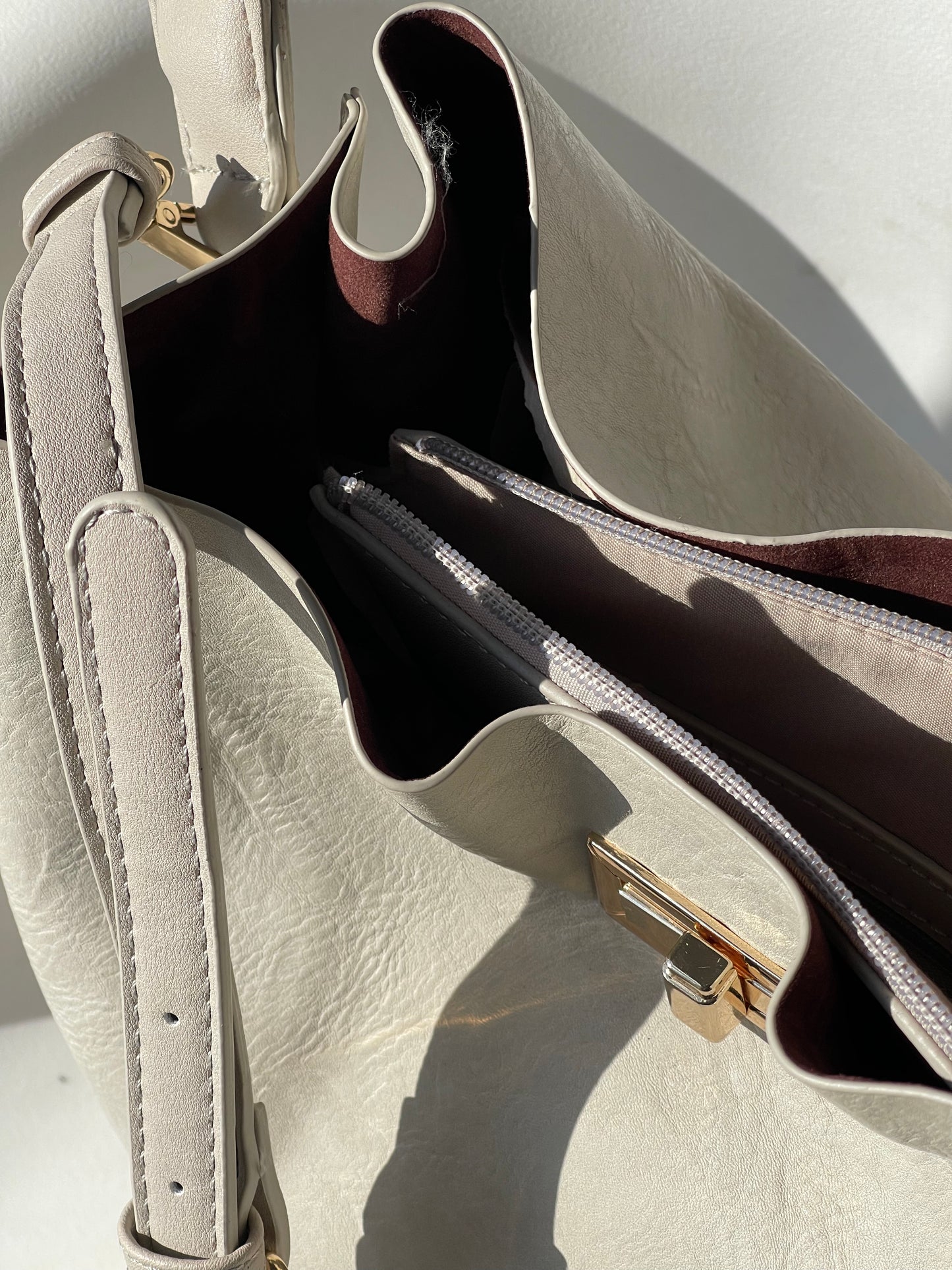 Perry Woven handle Utility Vegan Leather Tote Bag In Stone