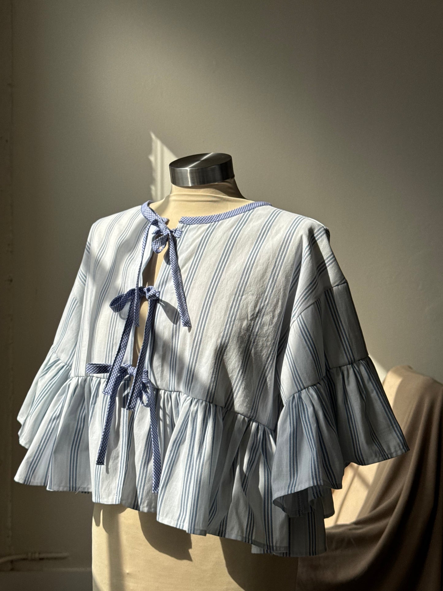 Joycie Vintage Handcrafted Striped Ruffle Top