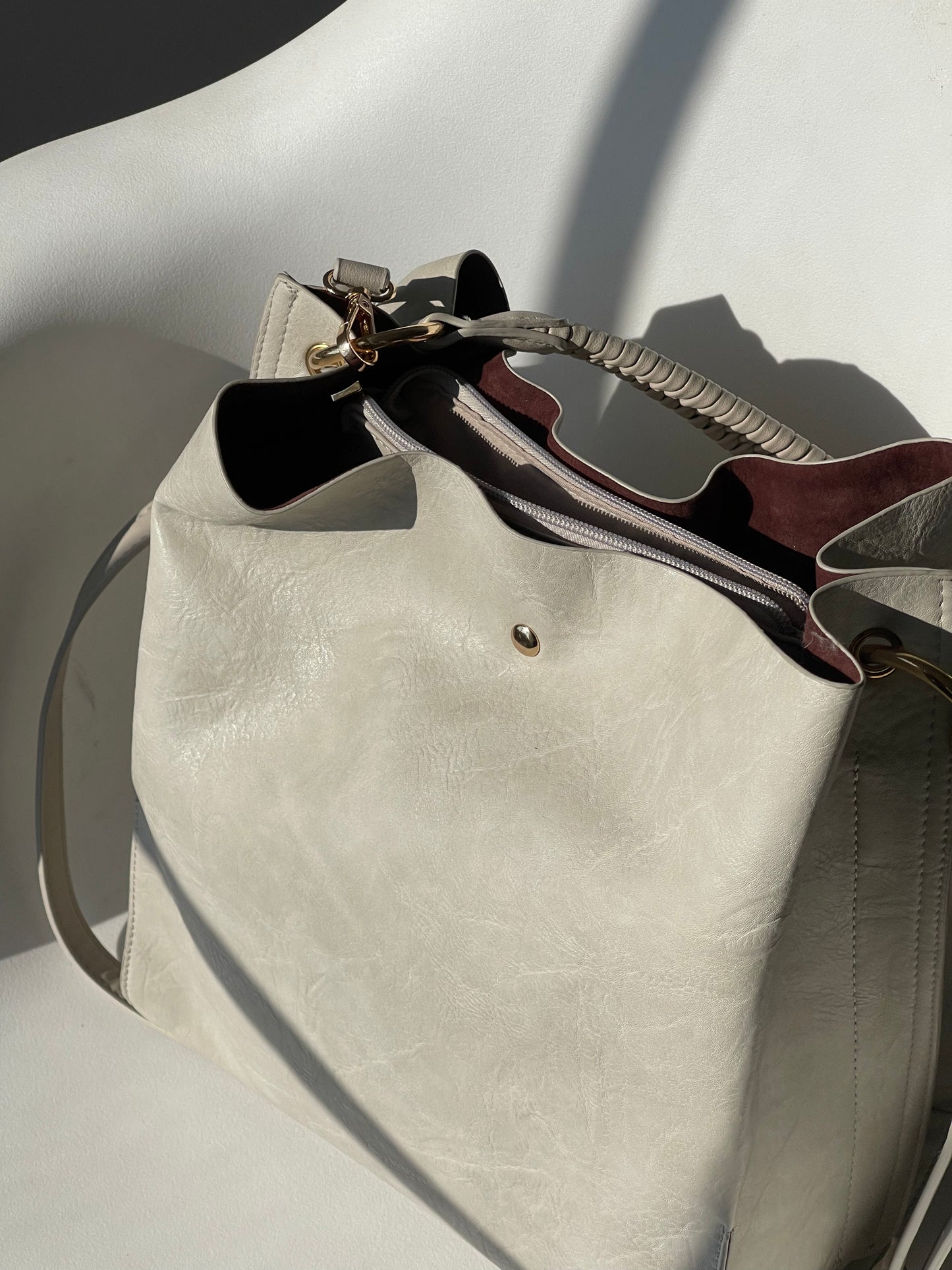 Perry Woven handle Utility Vegan Leather Tote Bag In Stone