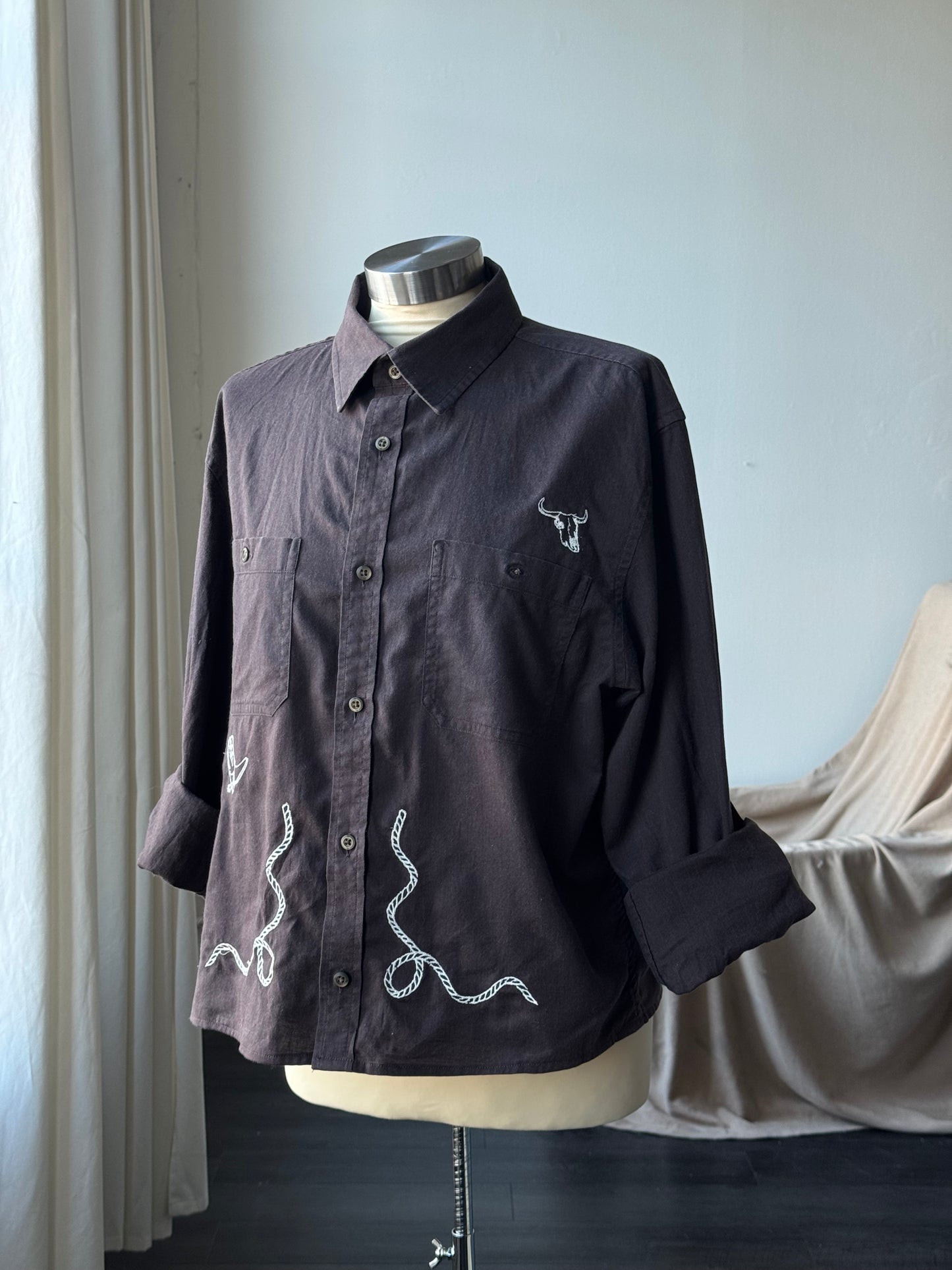 Lawrence Handcrafted Sad Songs Cropped Button Down Long Sleeve