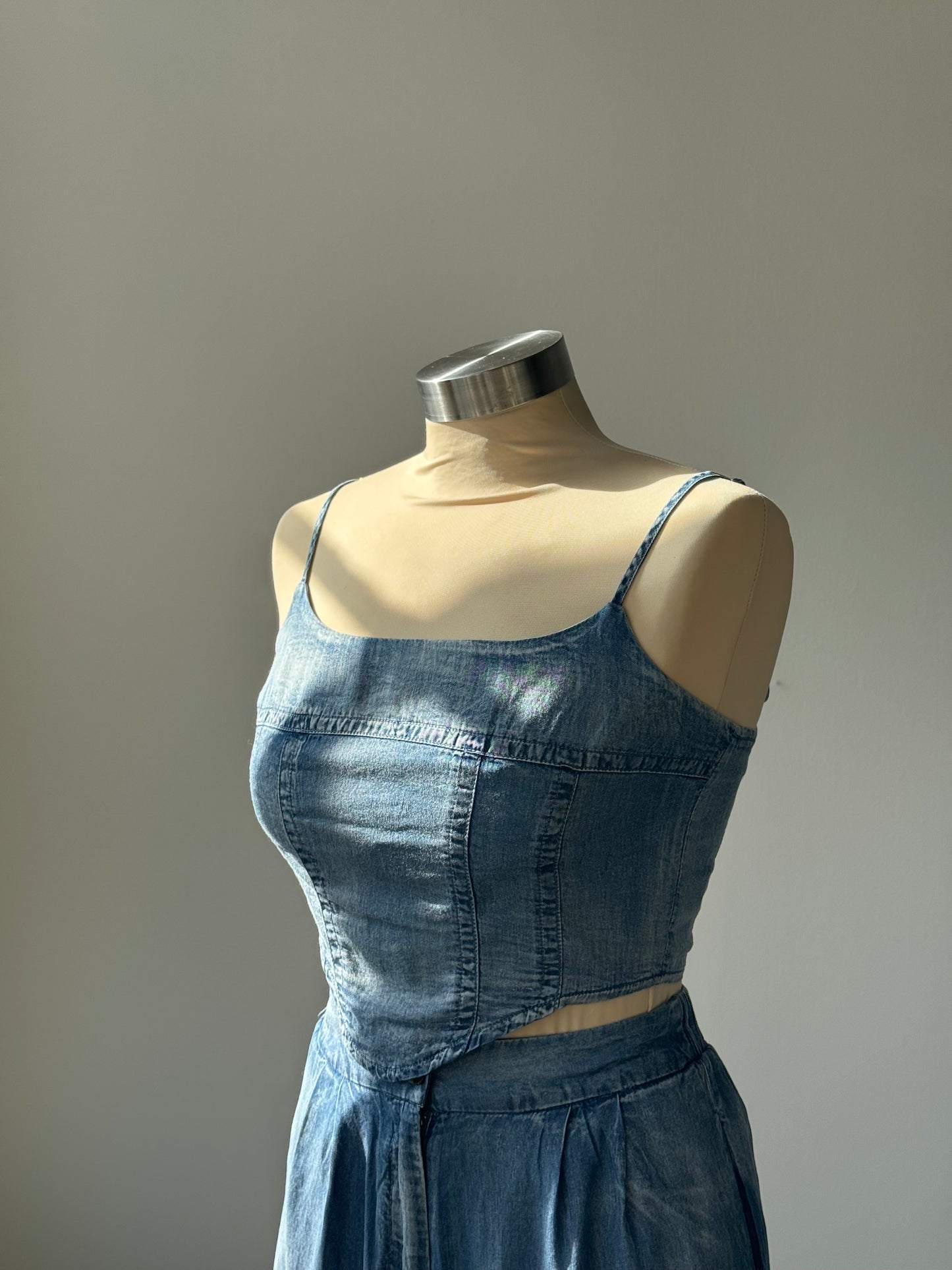 Jessie Denim Printed Corset Top In Faded Indigo