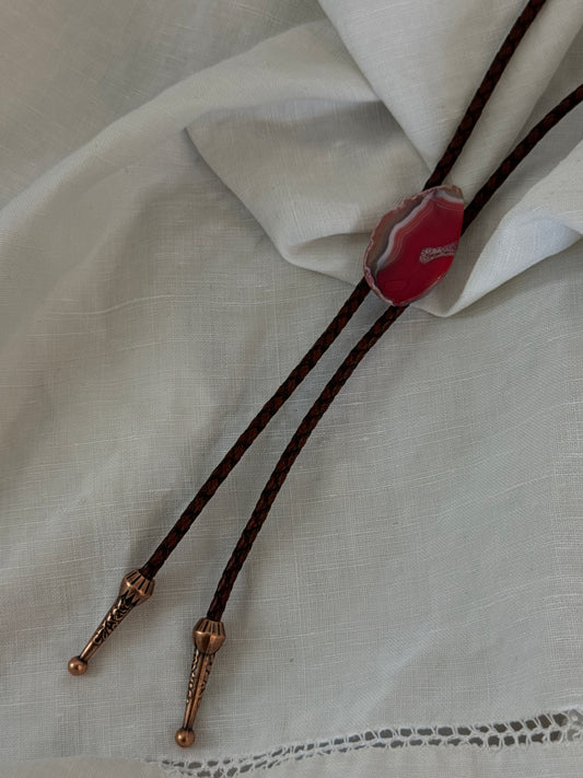 Handcrafted Agate Bolo Tie In Cherry Desert 