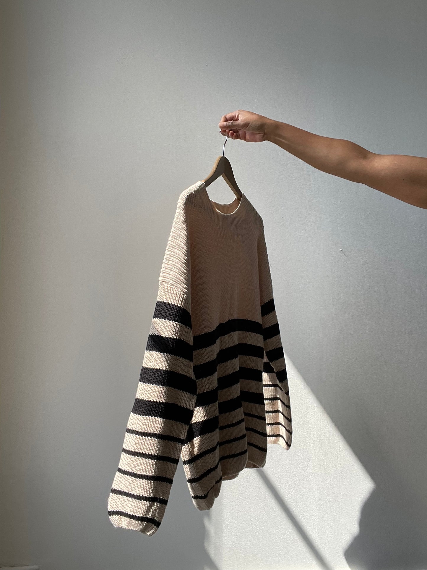 Rowlett Cotton Oversized Striped Sweater In Taupe