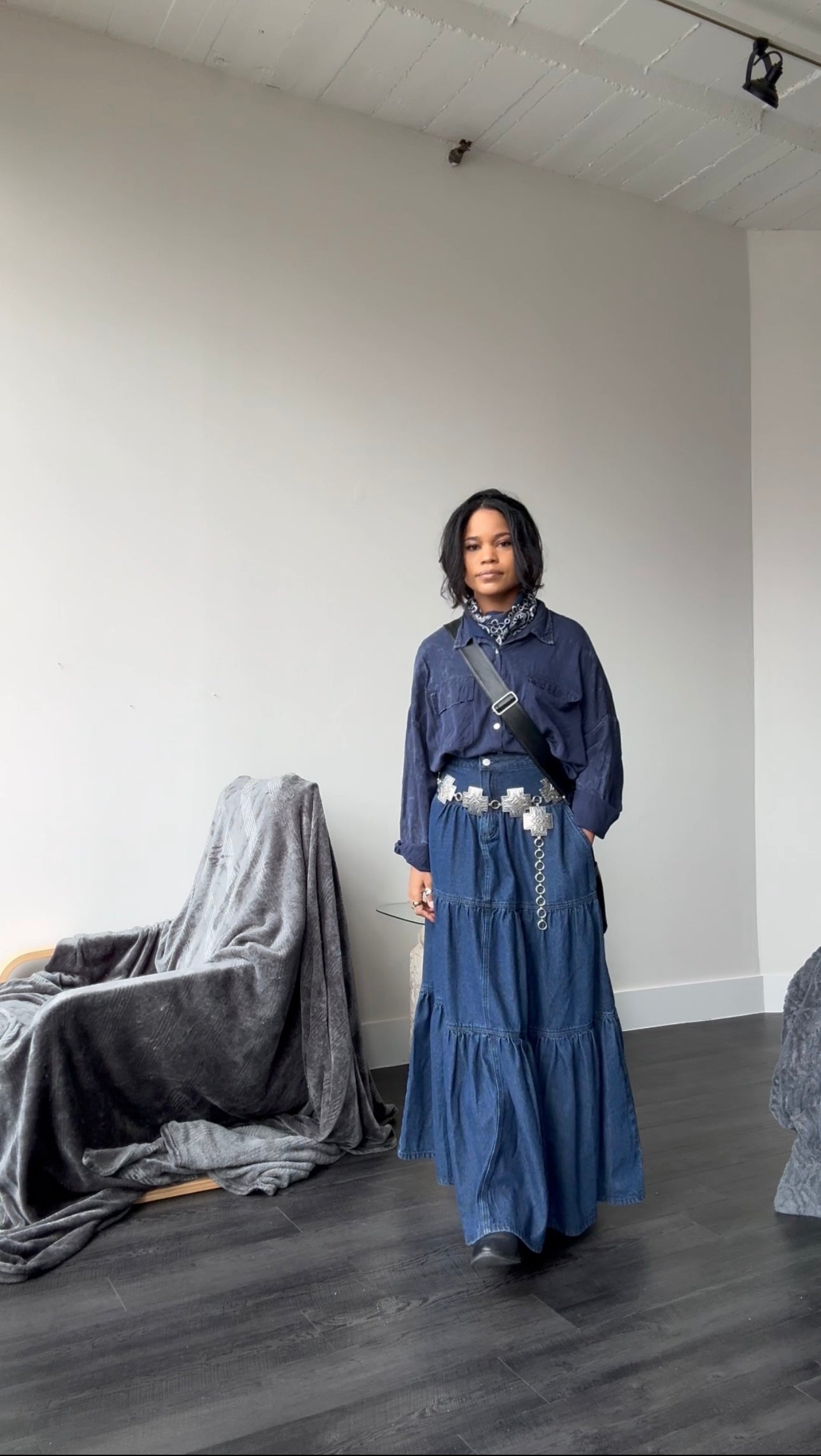 Bonte Tiered Hidden Pockets Maxi Skirt In Indigo