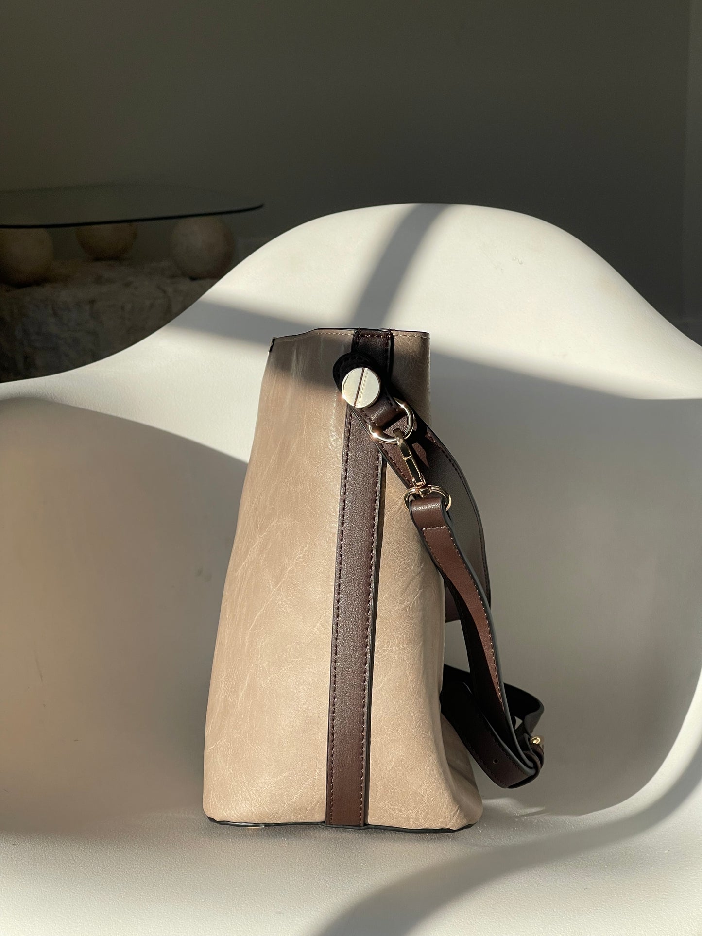 Bryan Utility Crossbody Vegan Leather Bag In Stone