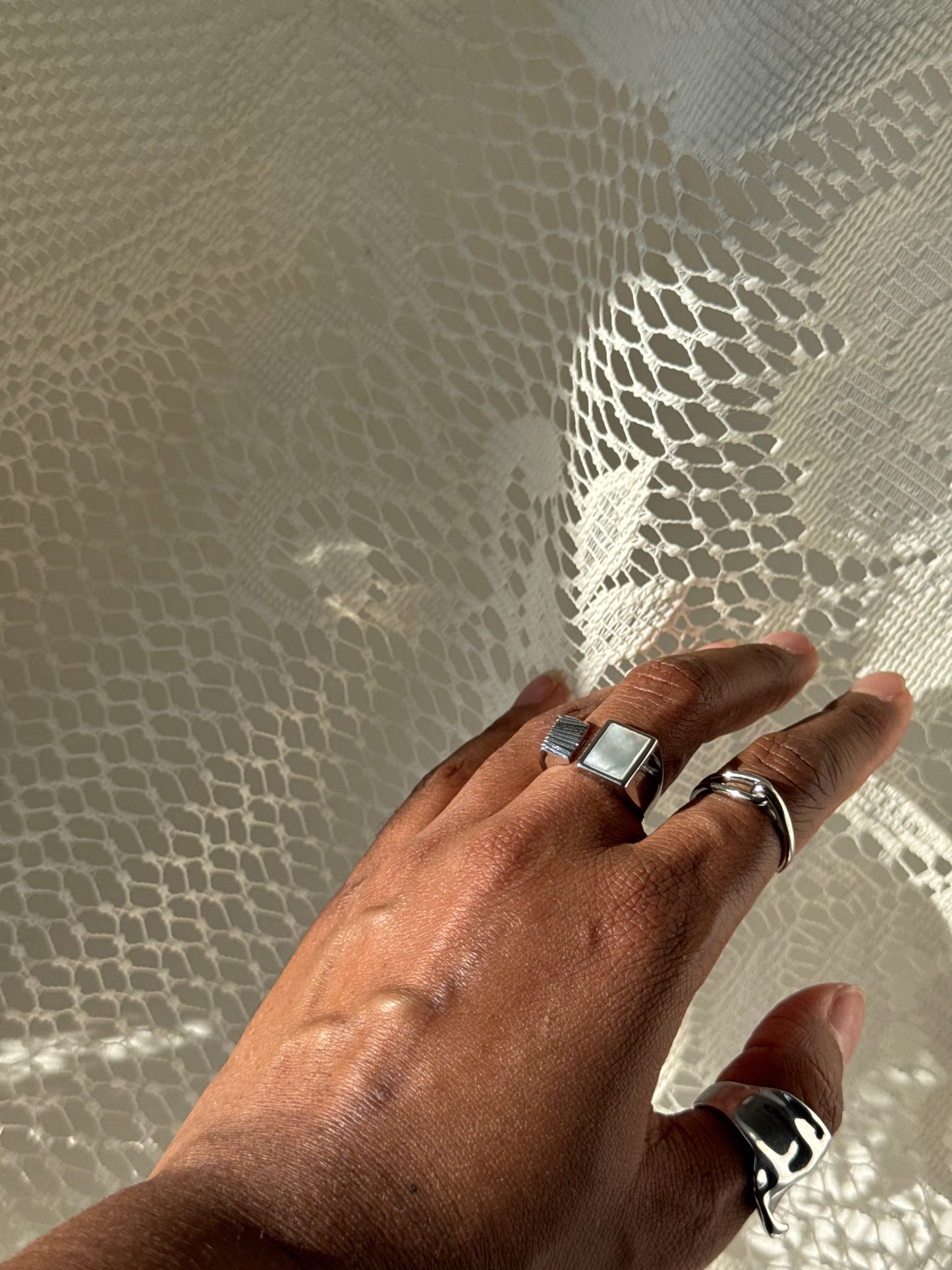 Daniella Mother Of Pearl Cuff Ring In Ivory Silver