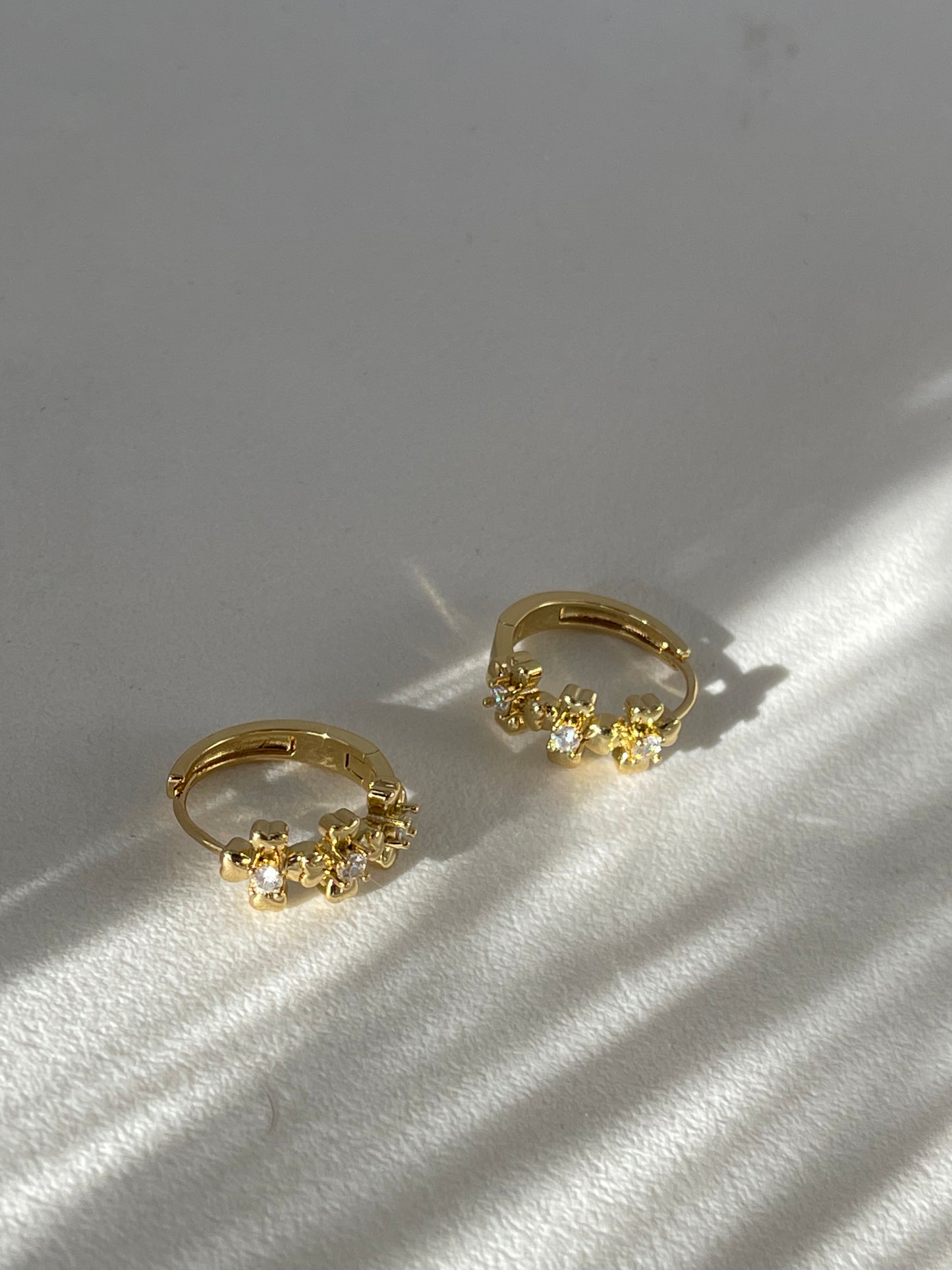Rebecca Stainless Steel Tri Floral Charm Hug Hoop Earring In Yellow Gold