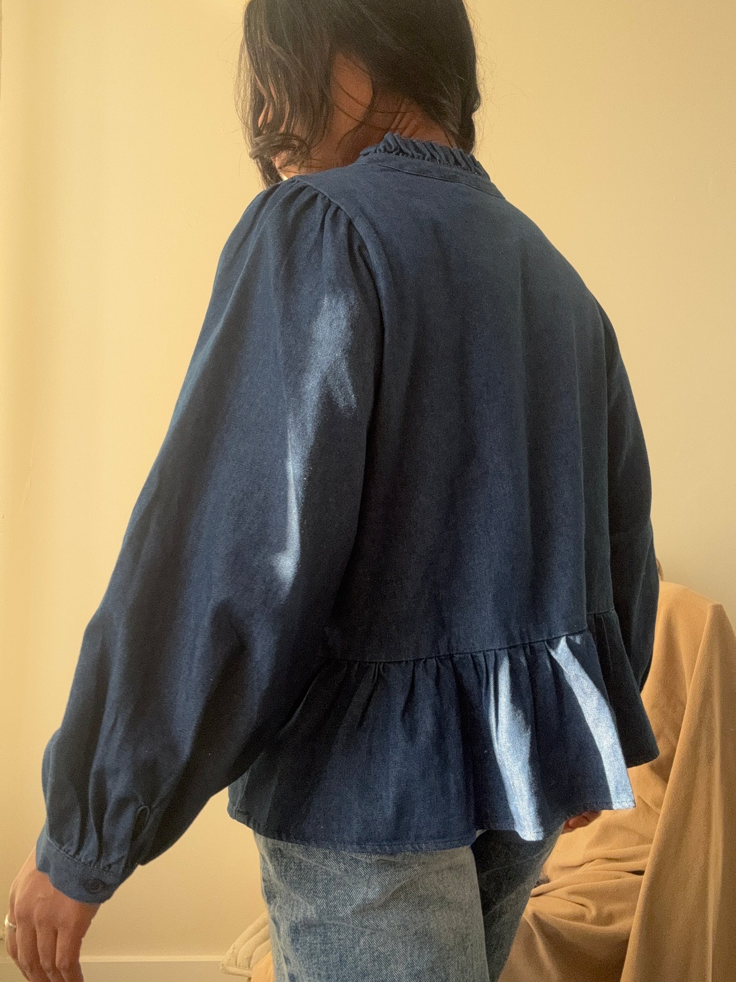Jezebel Denim Open Front Tie Top In Indigo