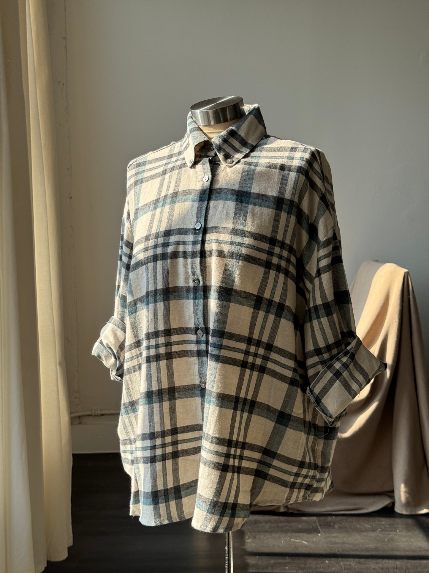 Quinn Cotton Plaid Button Down In Forest