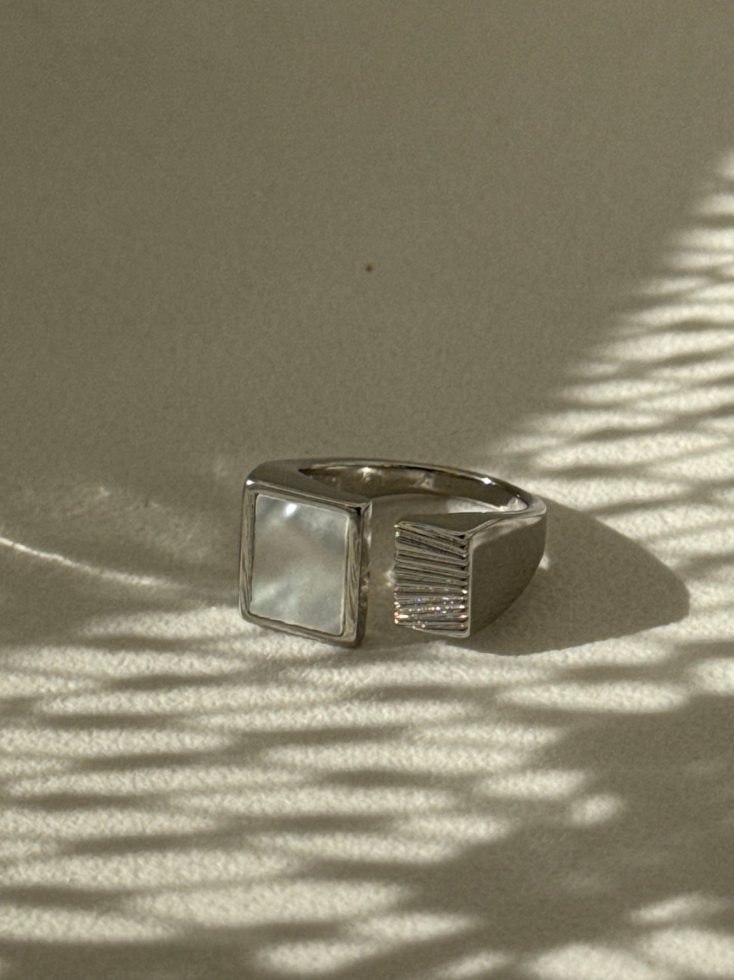 Daniella Mother Of Pearl Cuff Ring In Ivory Silver