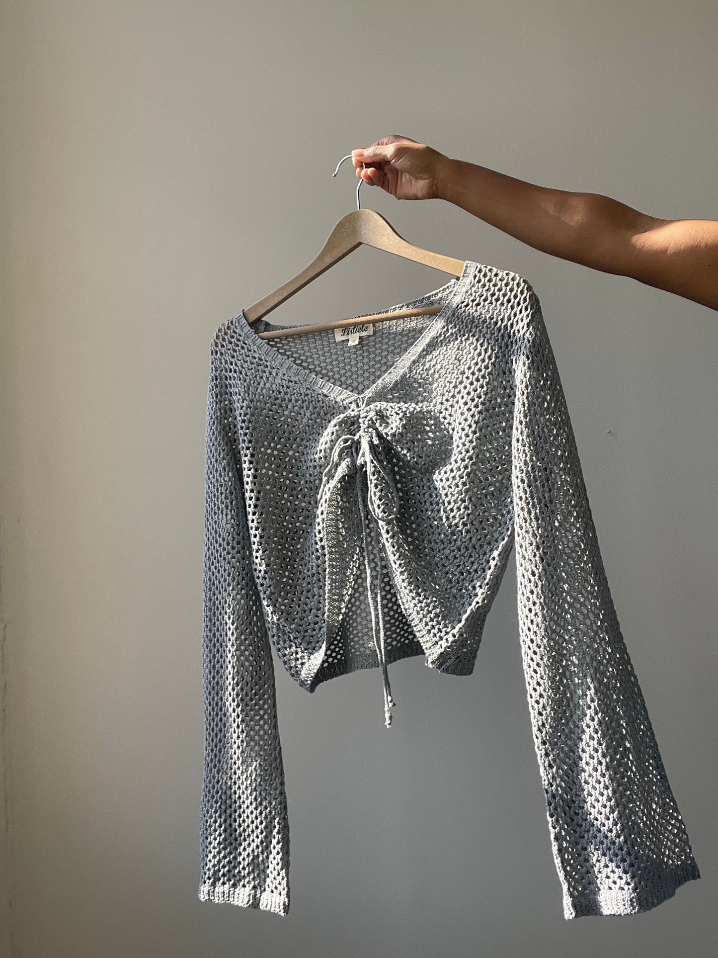 Teri Cotton Scrunch Front Crop Top In Grey