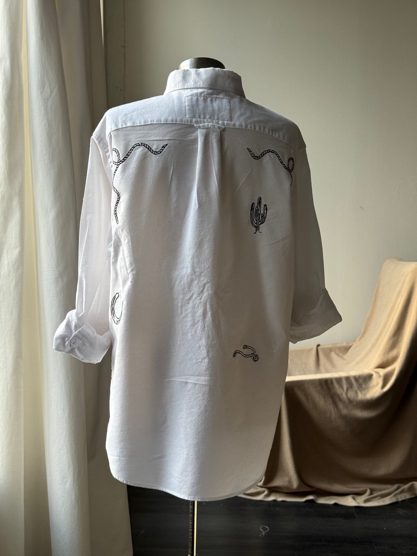 The Jaxson Handcrafted Chocolate Brown Embroidered Button Down In White