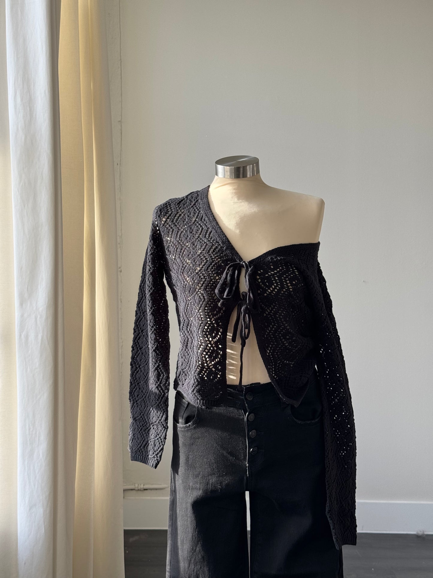 Brooks Crochet Tie Front Top In Black