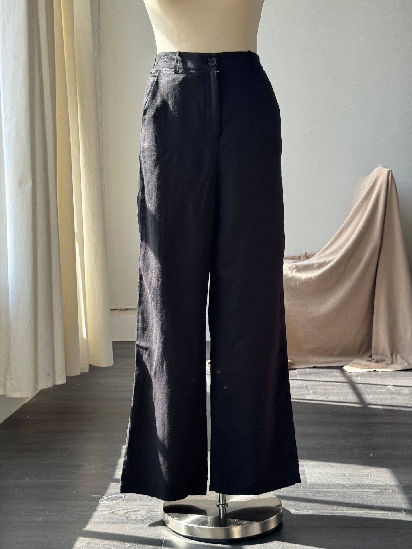 Sophie Cotton & Linen Relaxed Pants In Black