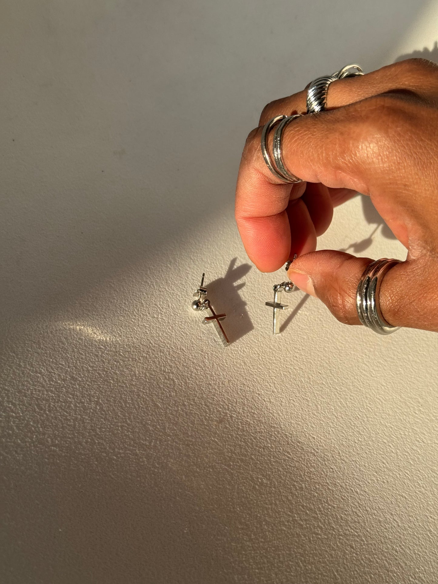 Cory Dipped Classic Cross Drop Earring In Silver
