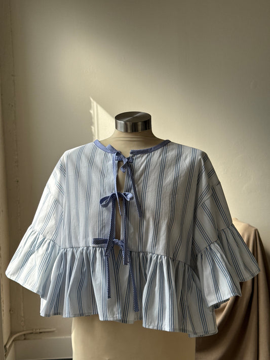 Joycie Vintage Handcrafted Striped Ruffle Top