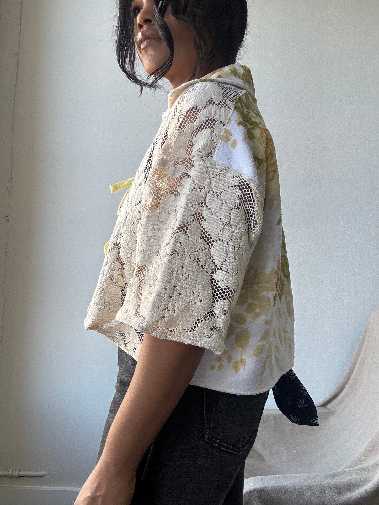 Judy Handcrafted Vintage Tie Front Short Sleeve