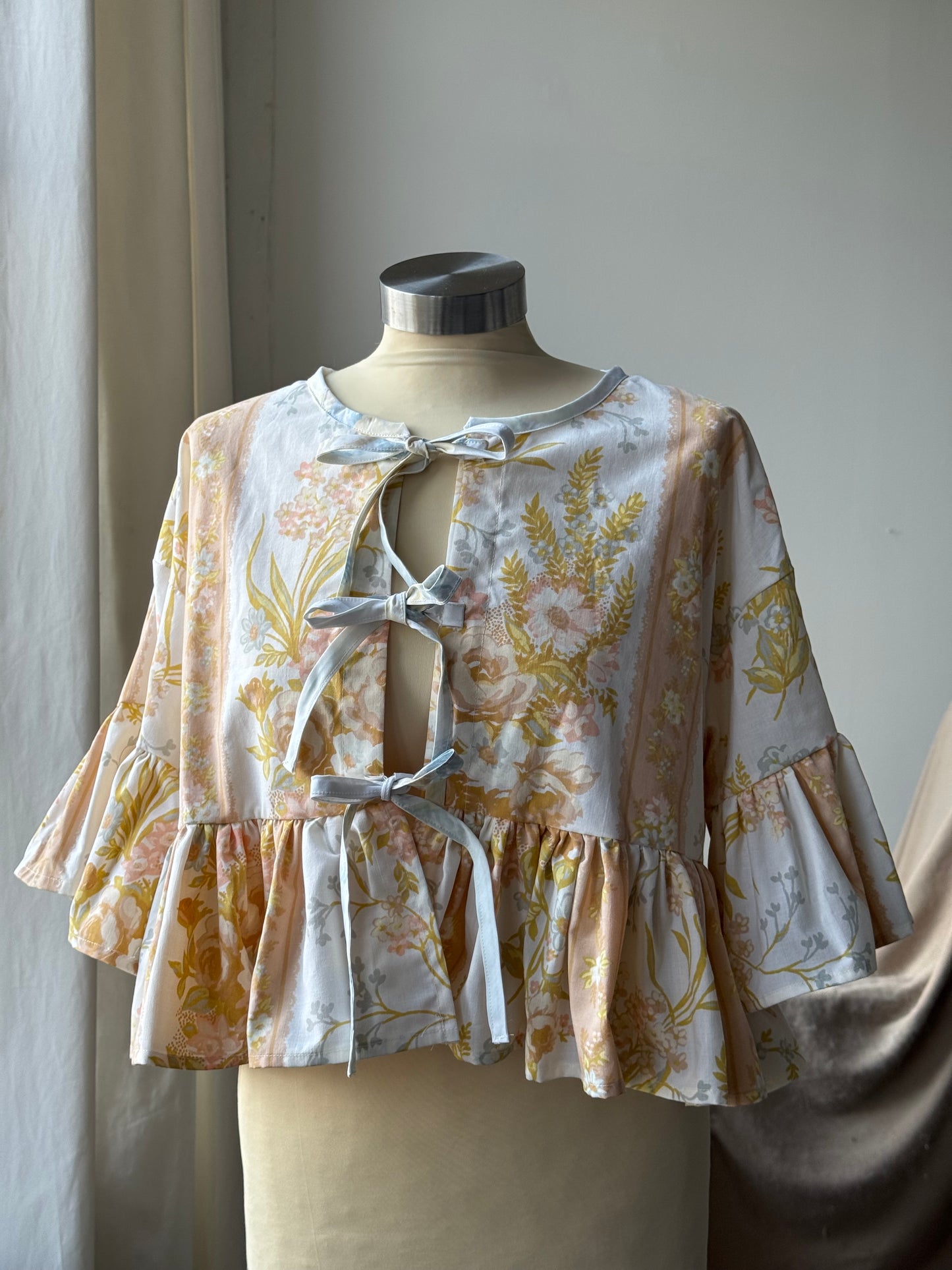 Joycie Vintage Cotton Handcrafted Ruffle Top In Melon