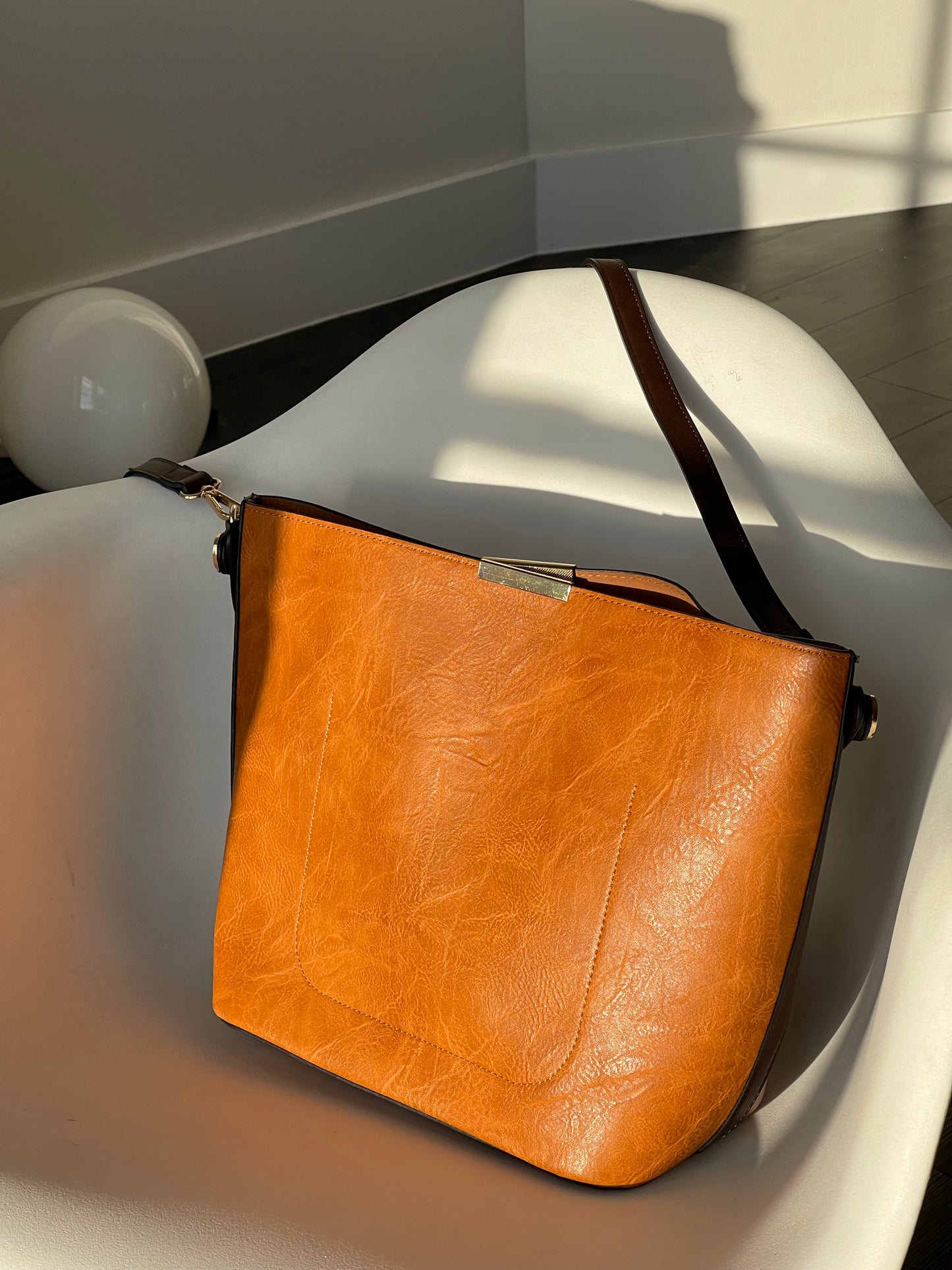 Bryan Utility Crossbody Vegan Leather Bag In Whiskey 