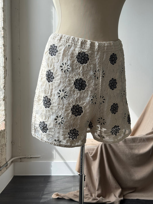 Monique Cotton Crochet Embroidered Appliqué Shorts In Natural