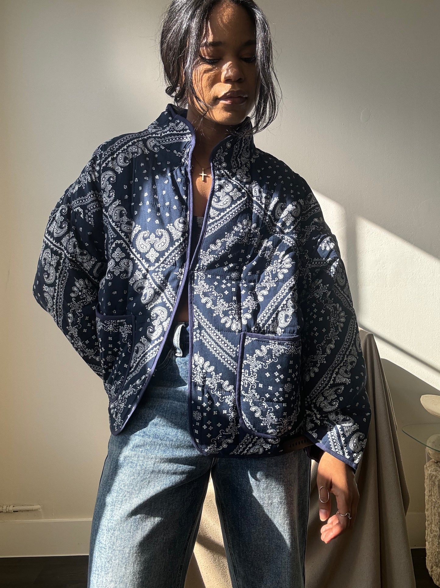 Lubbock Quilted Bandana Jacket In Navy