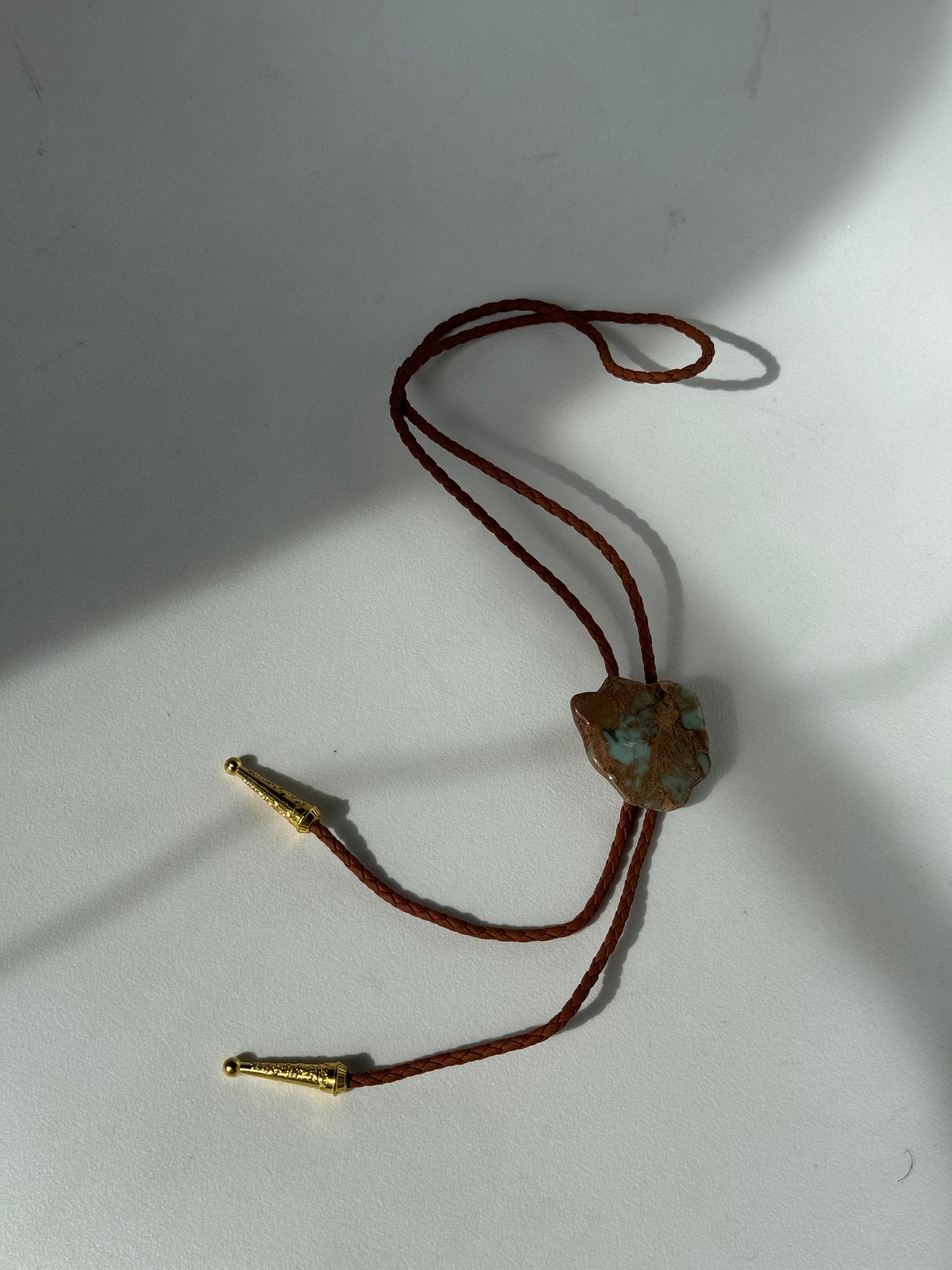 Wilson Natural Gemstone Gold Tips Bolo Tie In Brown Aqua Terra
