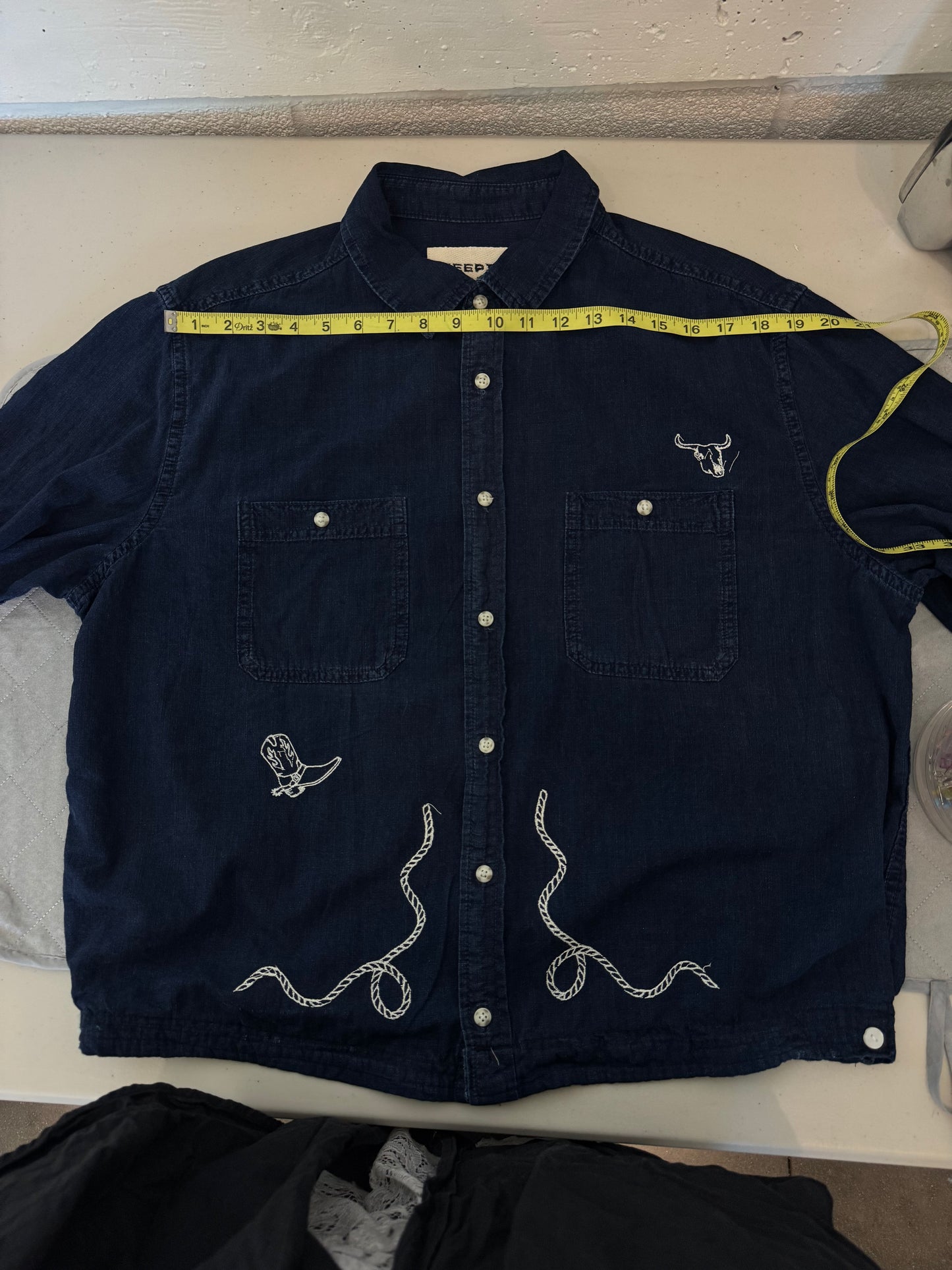 The Lawrence Handcrafted Sad Songs Cropped Cotton Button Down Long Sleeve