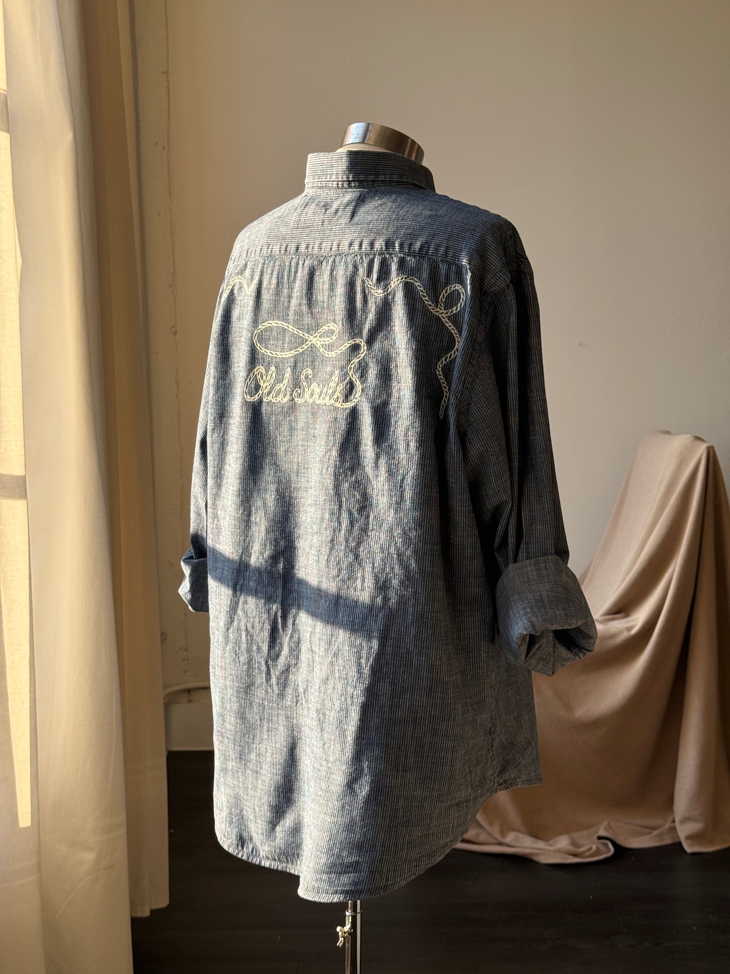 Jaxson Handcrafted Embroidered Old Souls Button Down In Deep Navy