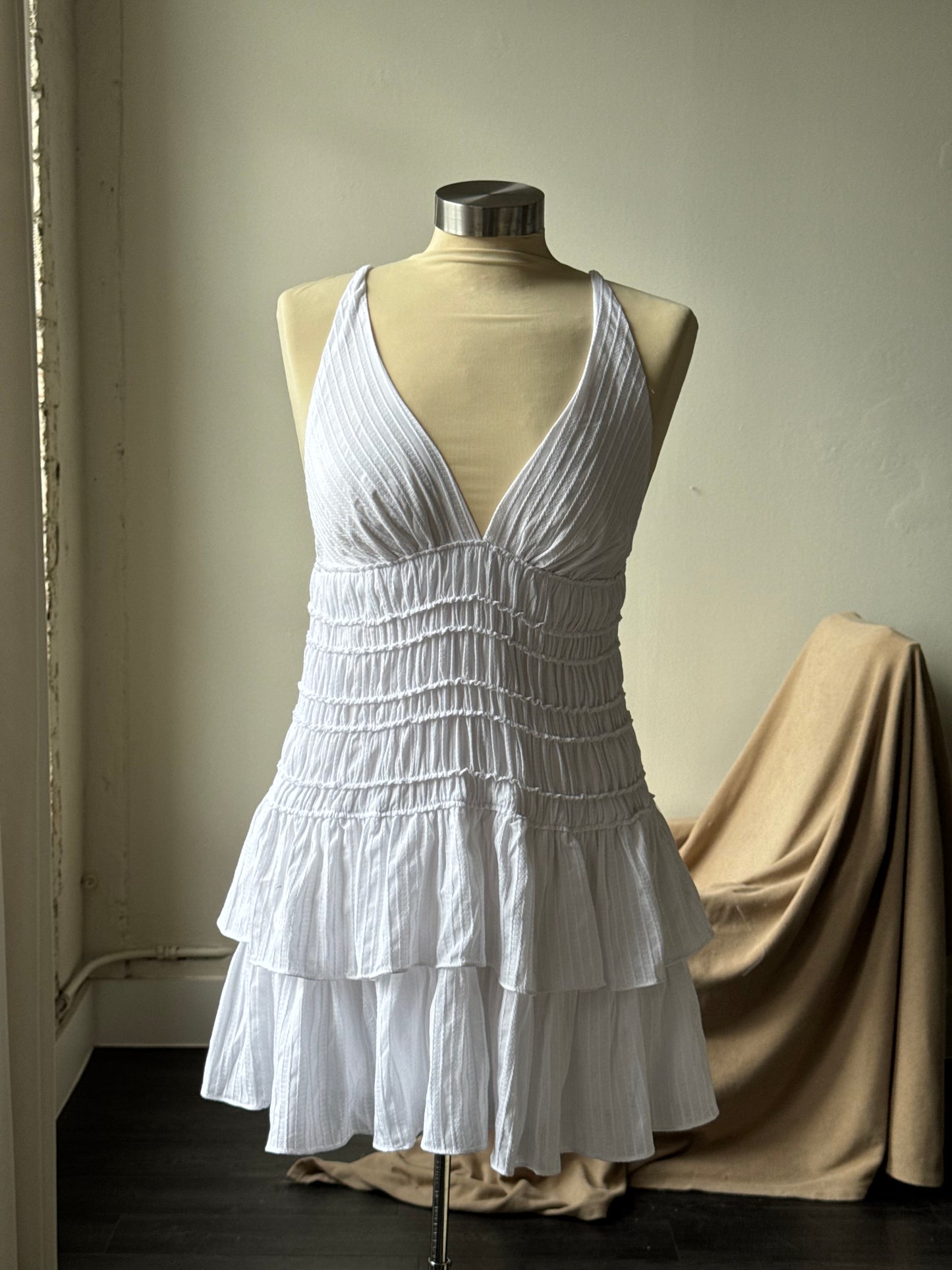 Rachel Cotton Ruffle Mini Party Dress In White