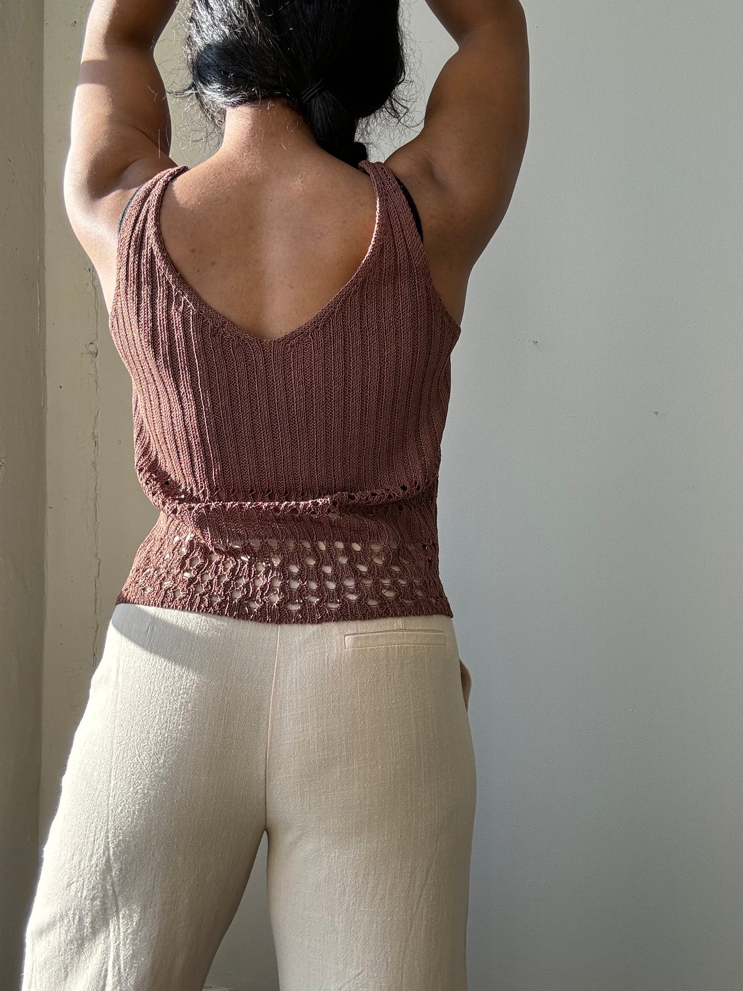 Perry Crochet Knit Tank Top In Brown