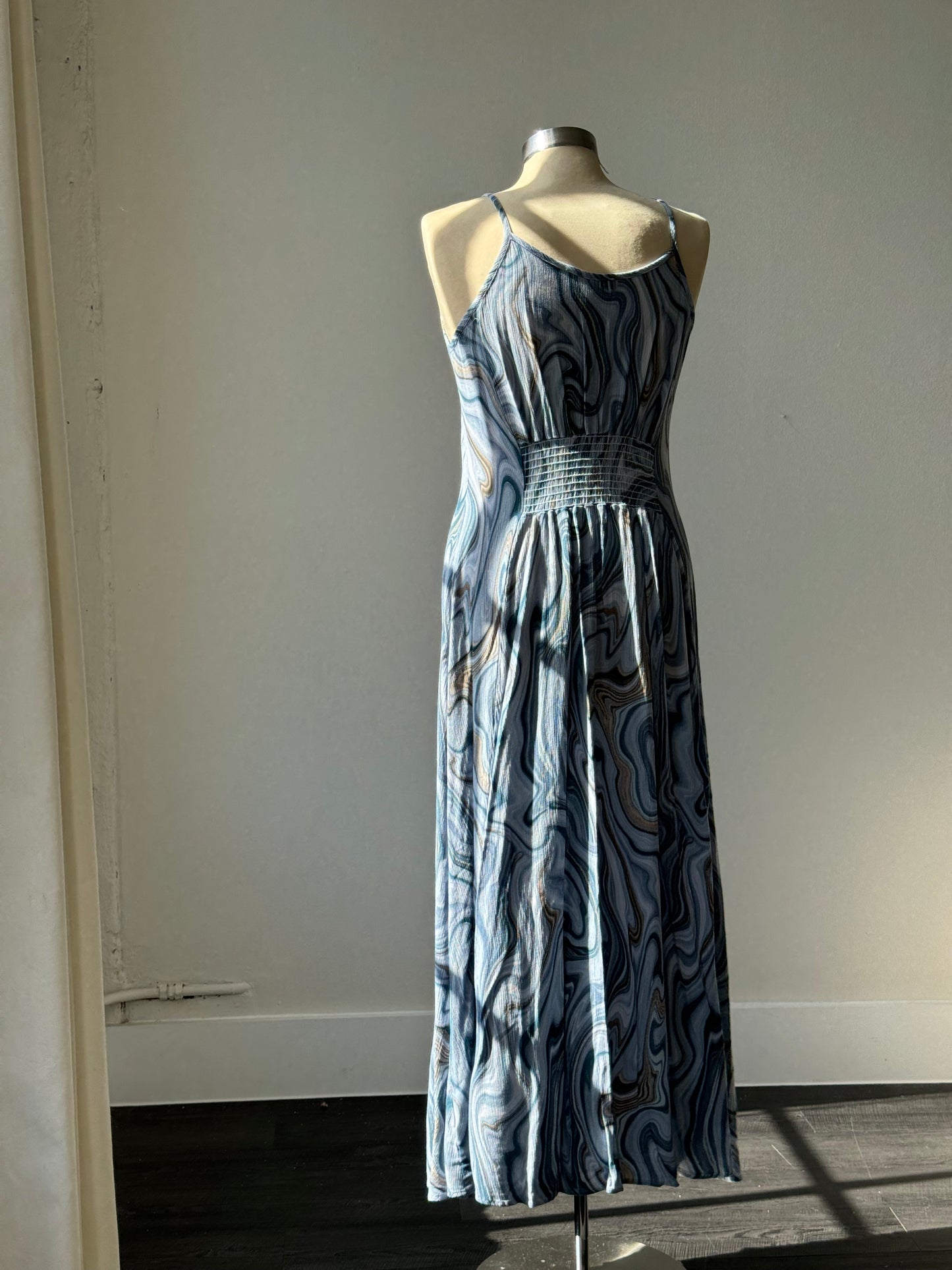 Arna Button Front Ocean Wave Midi Dress In Sea