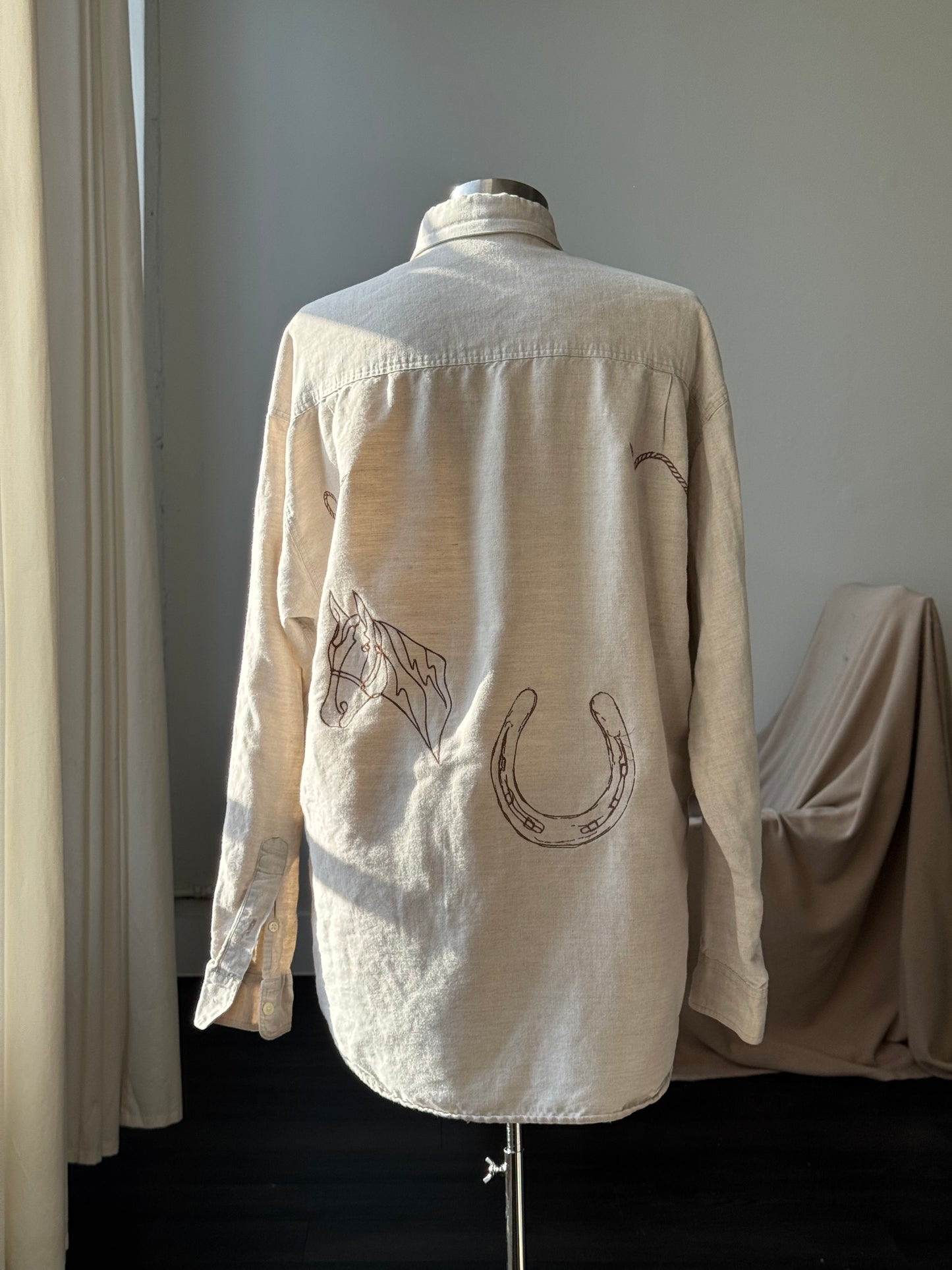 Jaxson Handcrafted Embroidered Button Down In Oatmeal