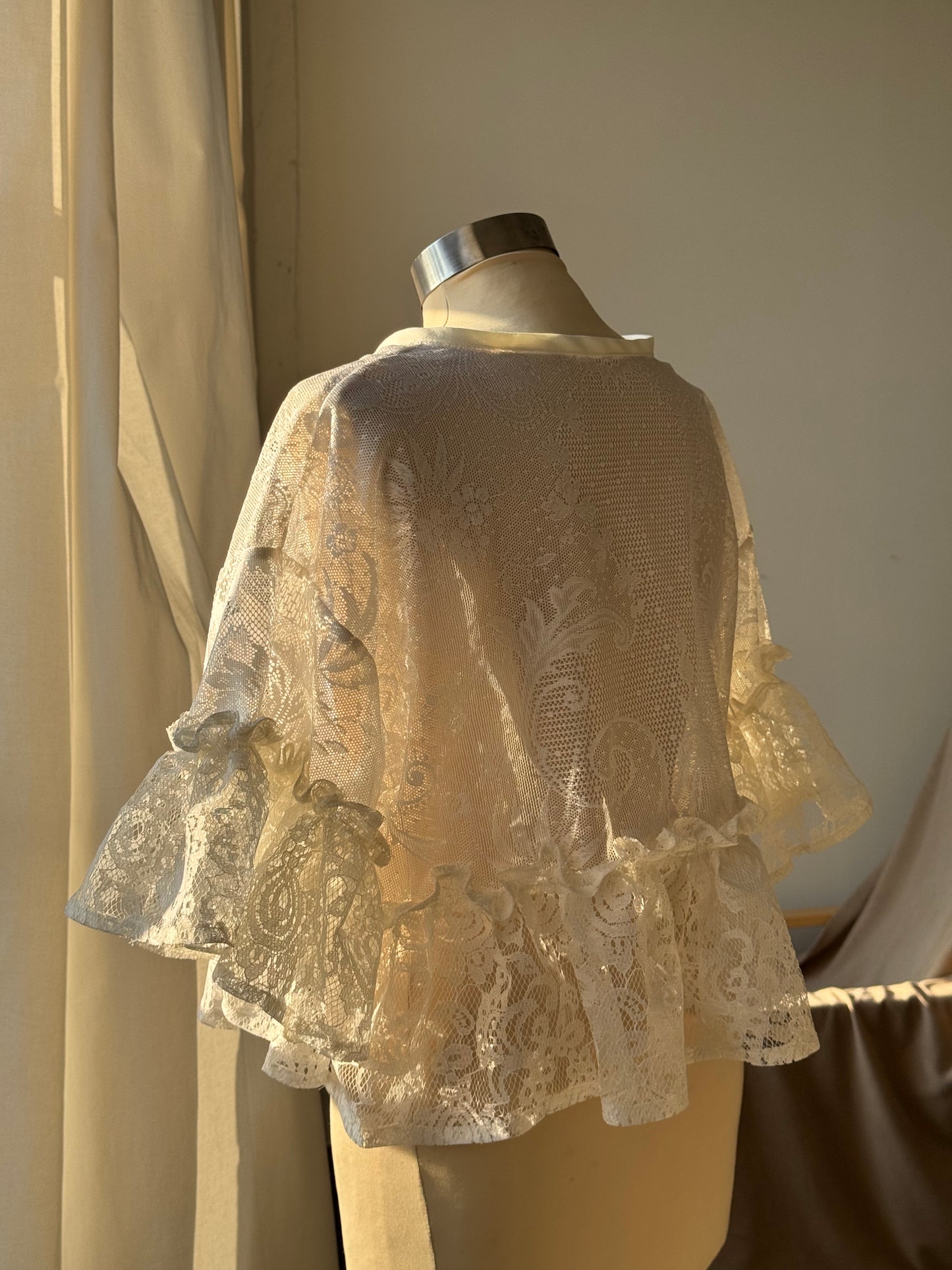 Eliza Vintage Lace Handcrafted Ruffle Top In Ivory White