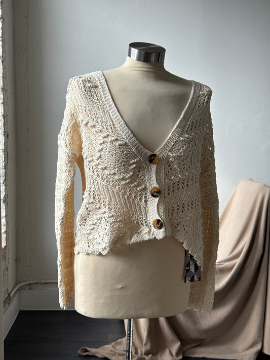 Charlie Cotton Crochet Spring & Summer Cardigan In Natural