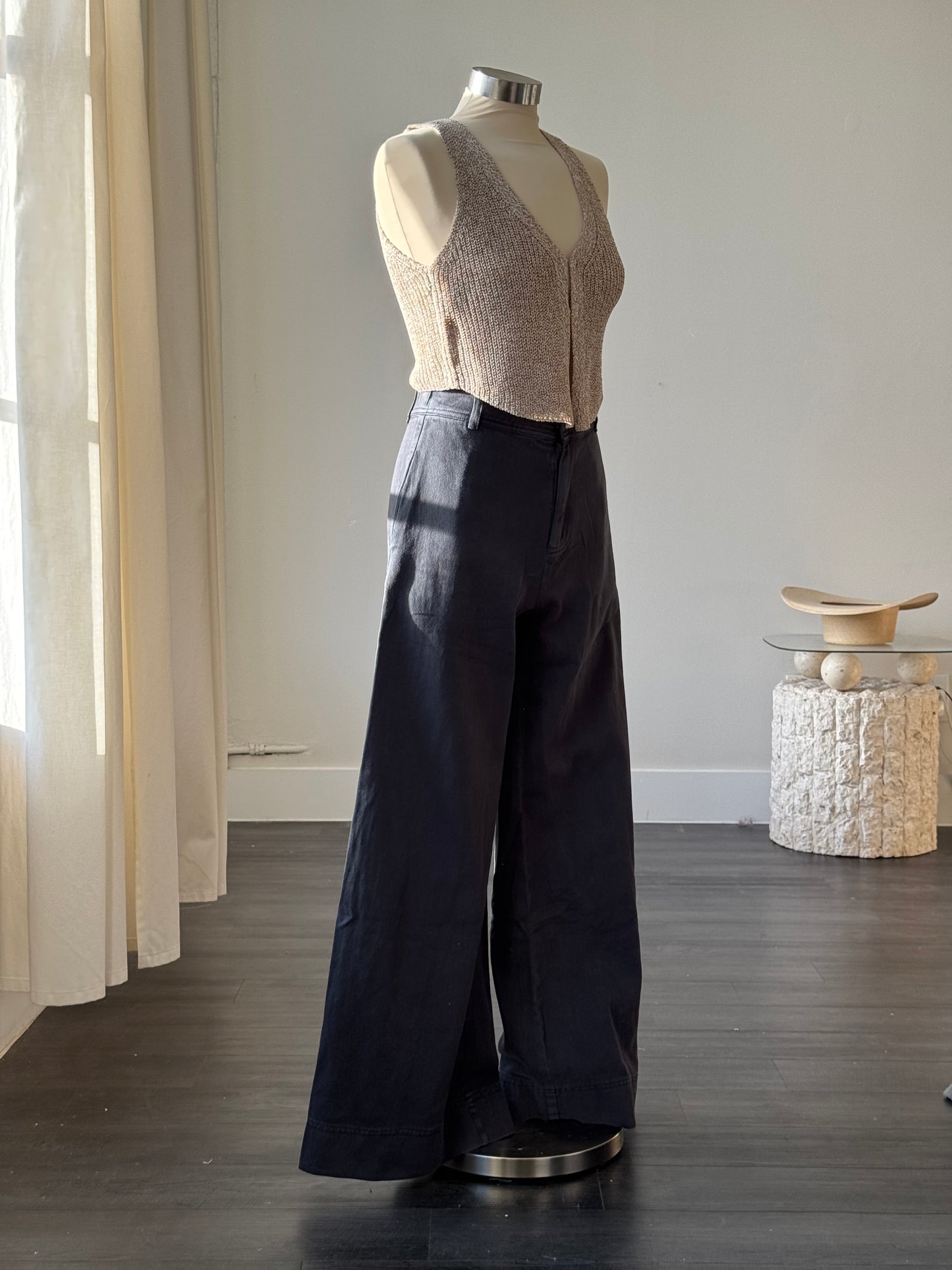 Hailey Wide Leg Cotton Pants In Charcoal Black