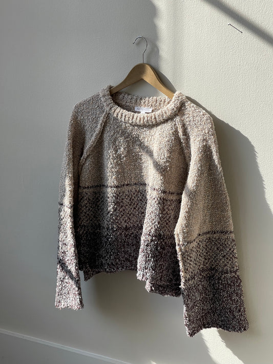 Leslie Cropped Striped Crewneck Sweater In Taupe