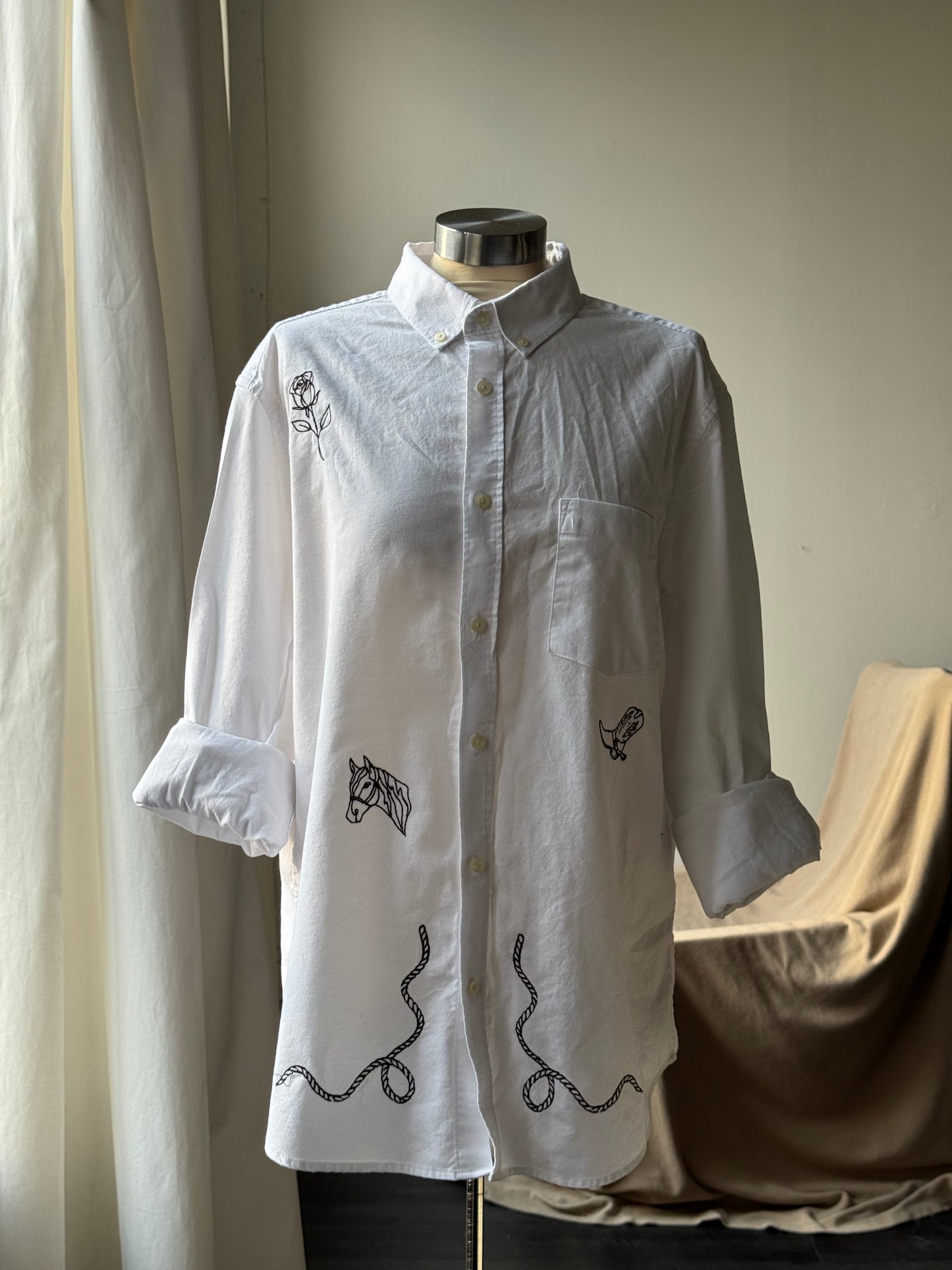 The Jaxson Handcrafted Chocolate Brown Embroidered Button Down In White